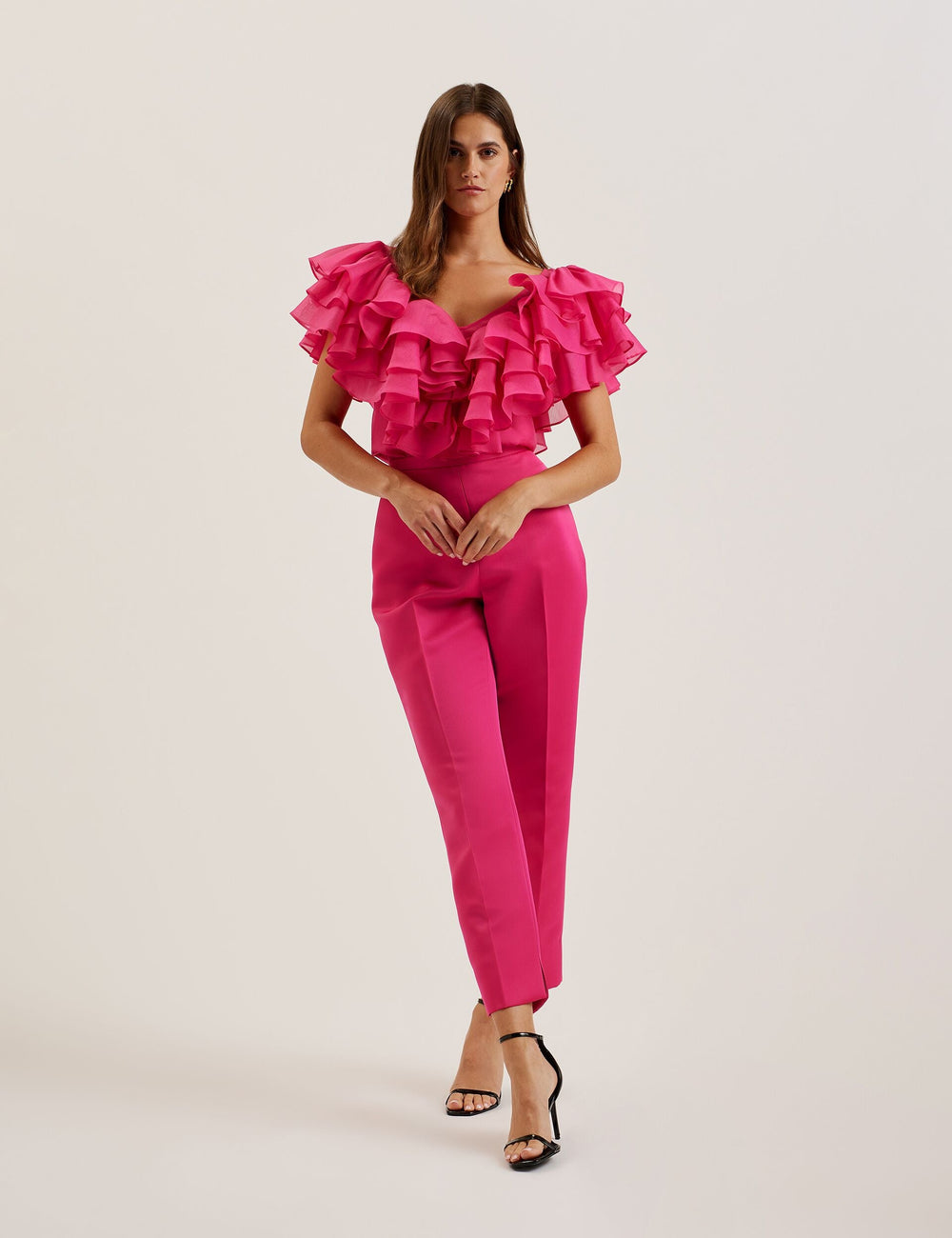 Women CALONDA - Oversized Frill Trim V-Neck Top - Ted Baker