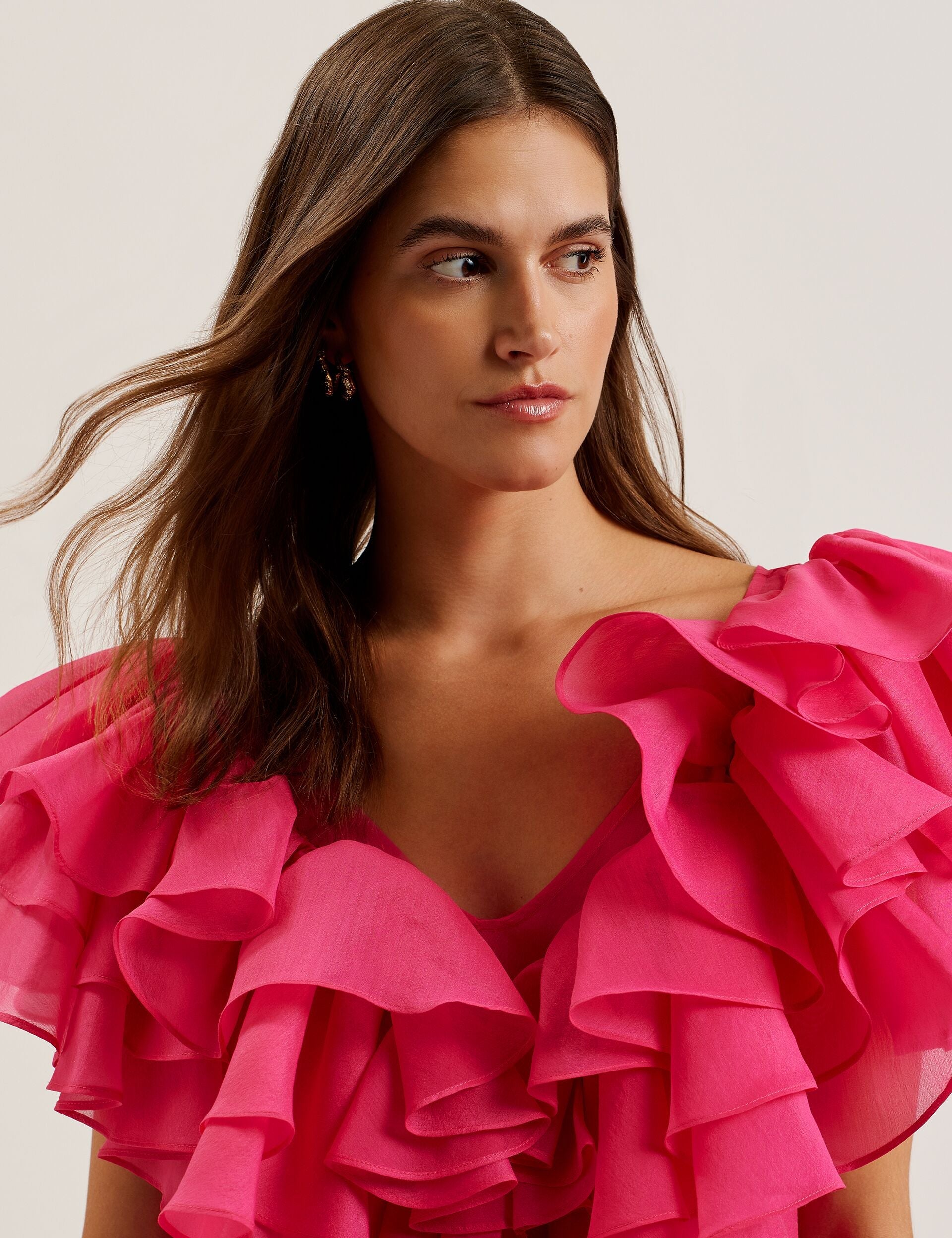 Women CALONDA - Oversized Frill Trim V-Neck Top - Ted Baker