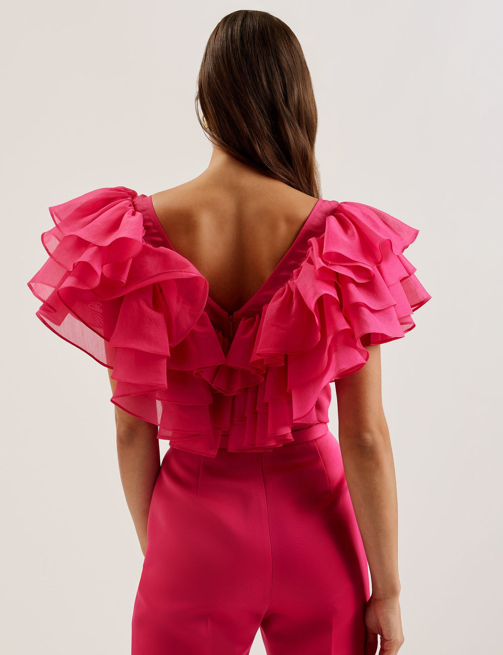 Women CALONDA - Oversized Frill Trim V-Neck Top - Ted Baker