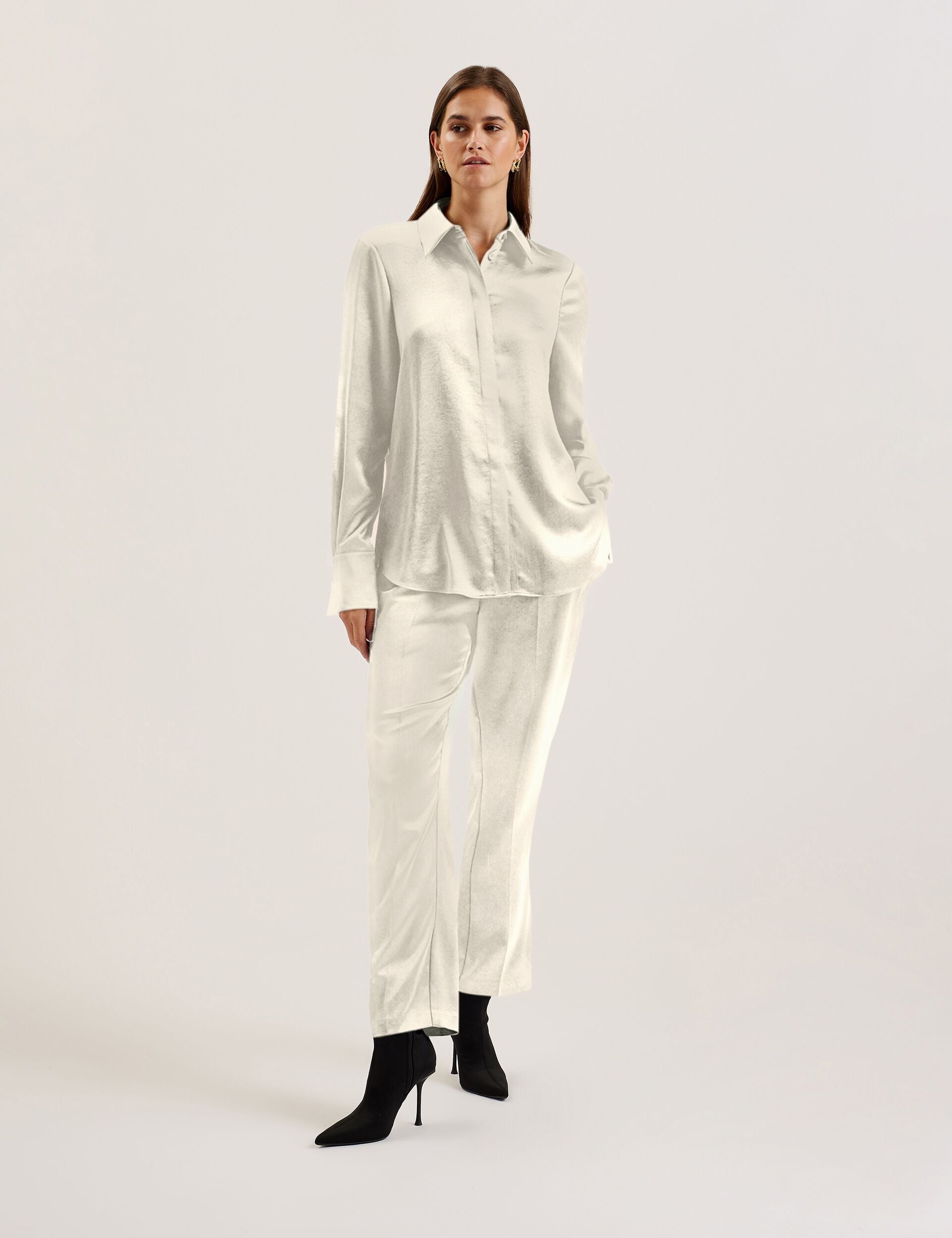 Women SONORA - Satin Longline Covered Placket Blouse - Ted Baker