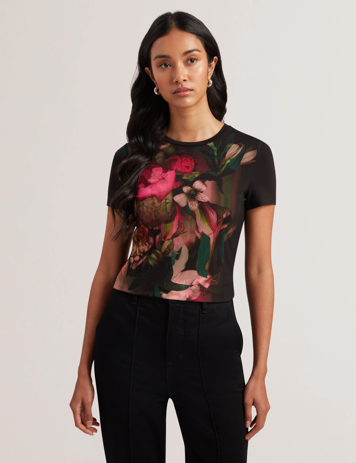 Women SUNNYY - Blurred Floral Print Slim Fit T-Shirt - Ted Baker