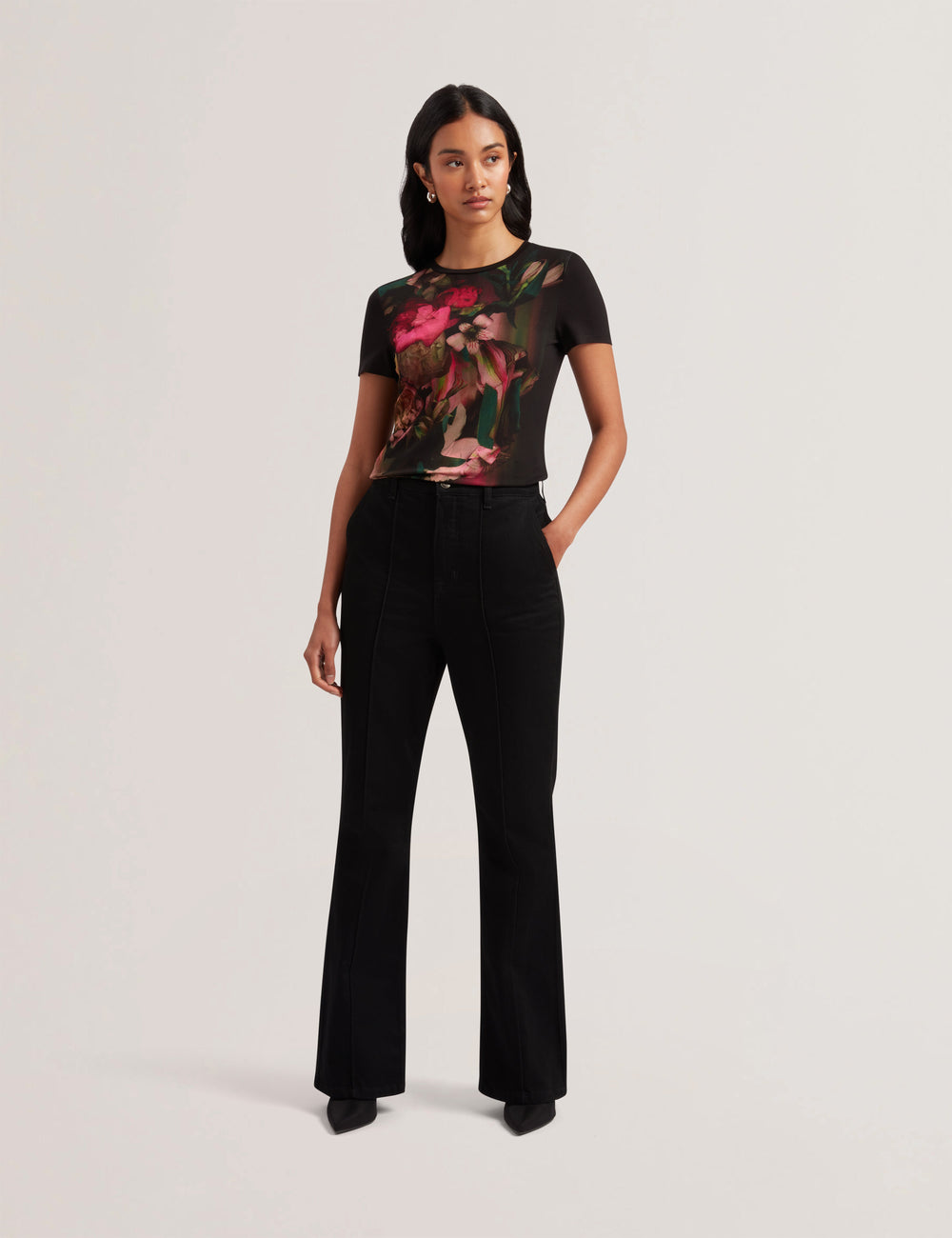 Women SUNNYY - Blurred Floral Print Slim Fit T-Shirt - Ted Baker