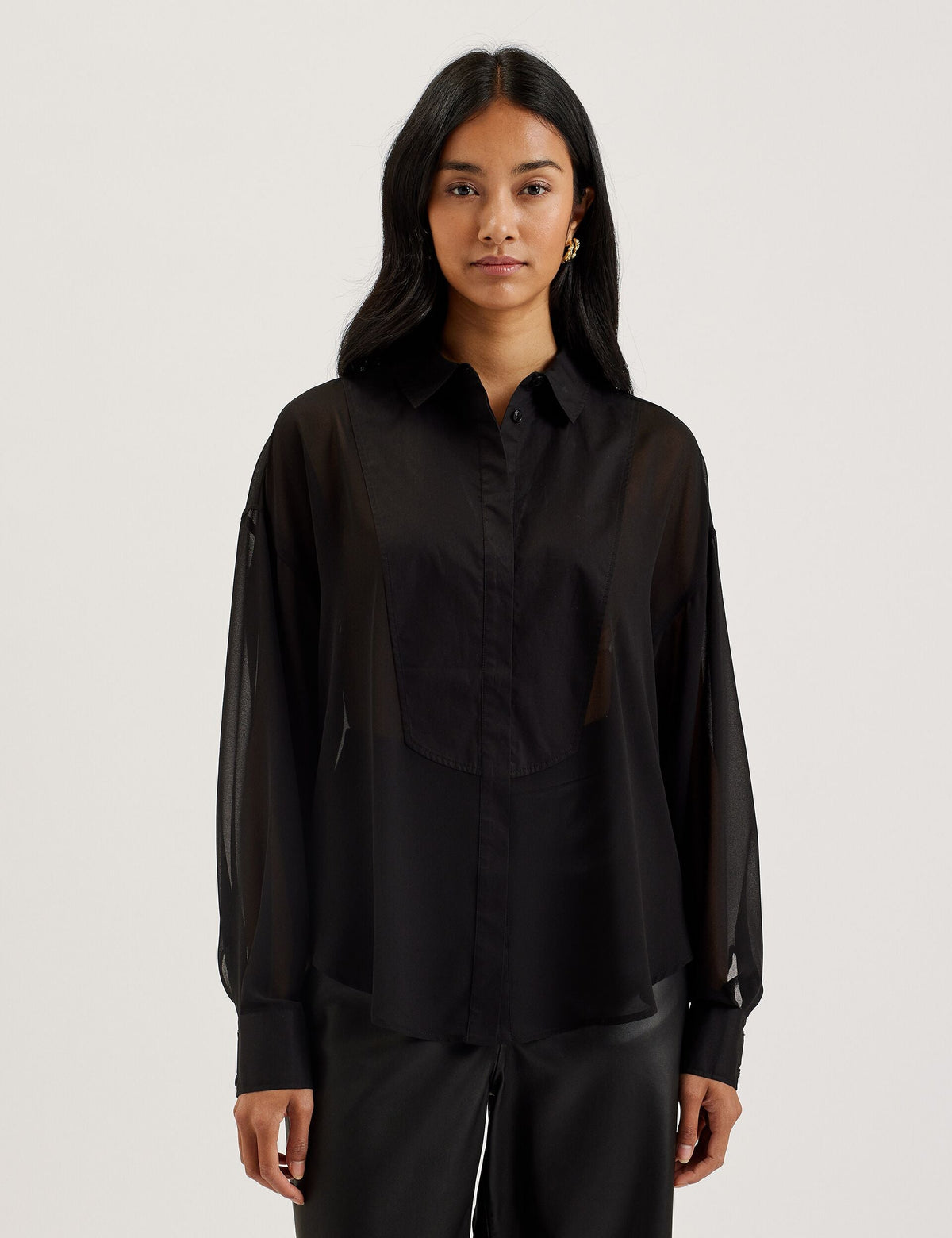 Women LECHOSA - Bib Front Sheer Long Sleeve Blouse - Ted Baker