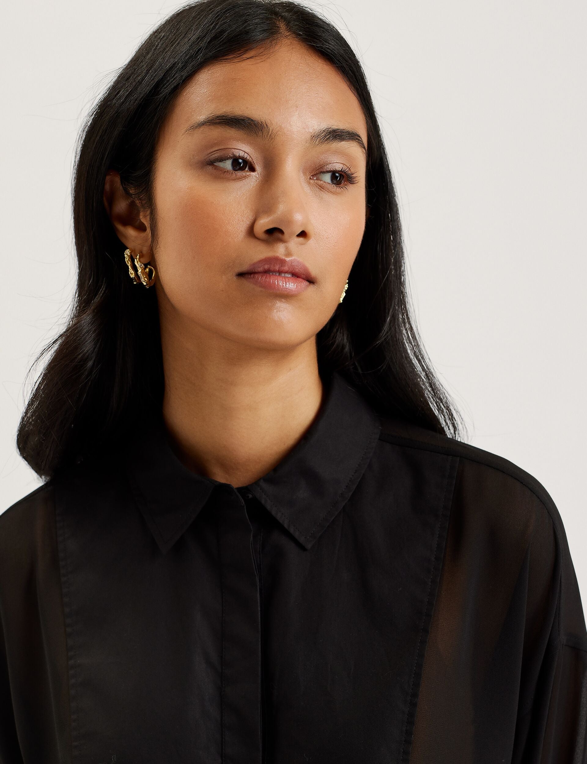 Women LECHOSA - Bib Front Sheer Long Sleeve Blouse - Ted Baker
