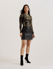 Women KARENHA - Foil Printed Slash Neck Mesh Top - Ted Baker
