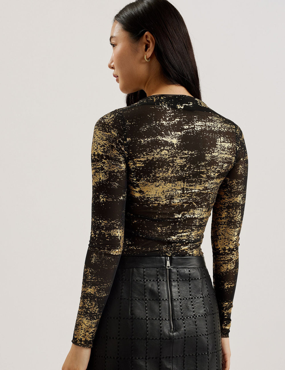 Women KARENHA - Foil Printed Slash Neck Mesh Top - Ted Baker