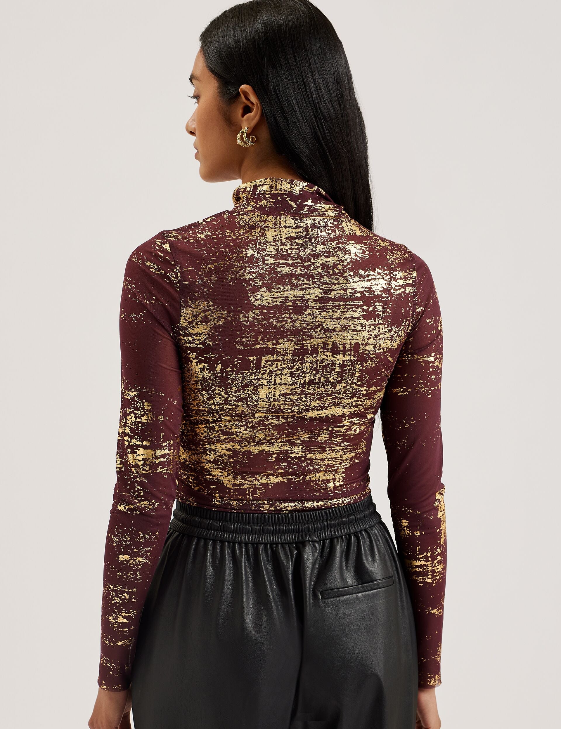 Women SOFIY - Foil Print High Neck Mesh Top - Ted Baker