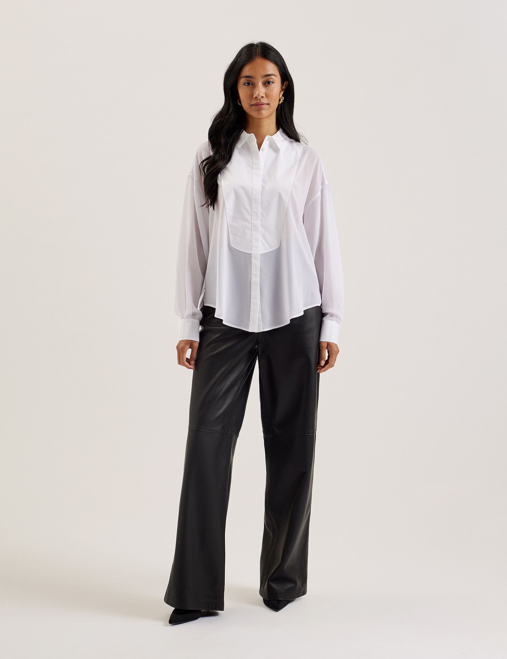 Women LECHOSA - Bib Front Sheer Long Sleeve Blouse - Ted Baker