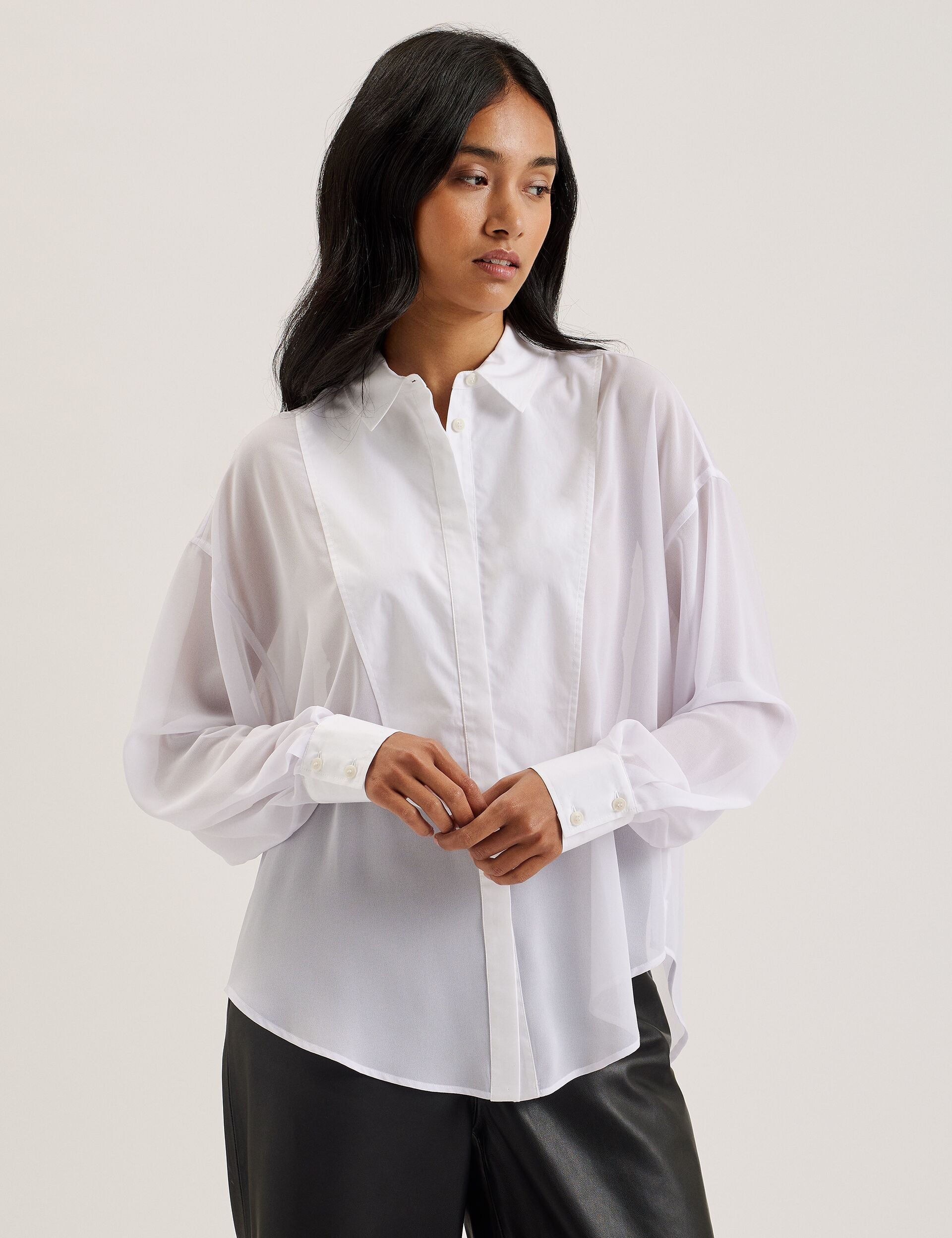 Women LECHOSA - Bib Front Sheer Long Sleeve Blouse - Ted Baker