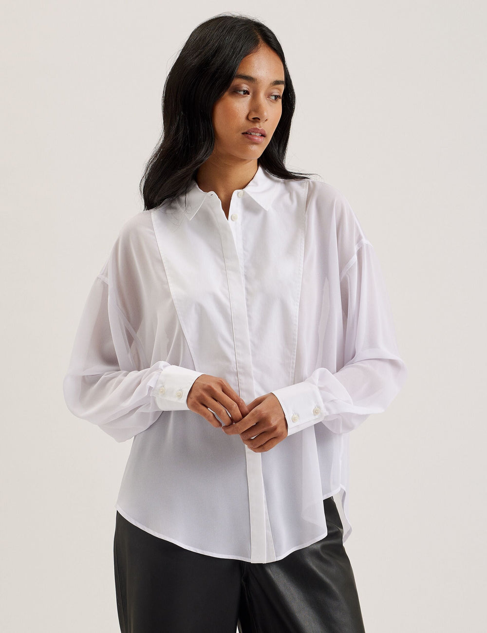 Women LECHOSA - Bib Front Sheer Long Sleeve Blouse - Ted Baker