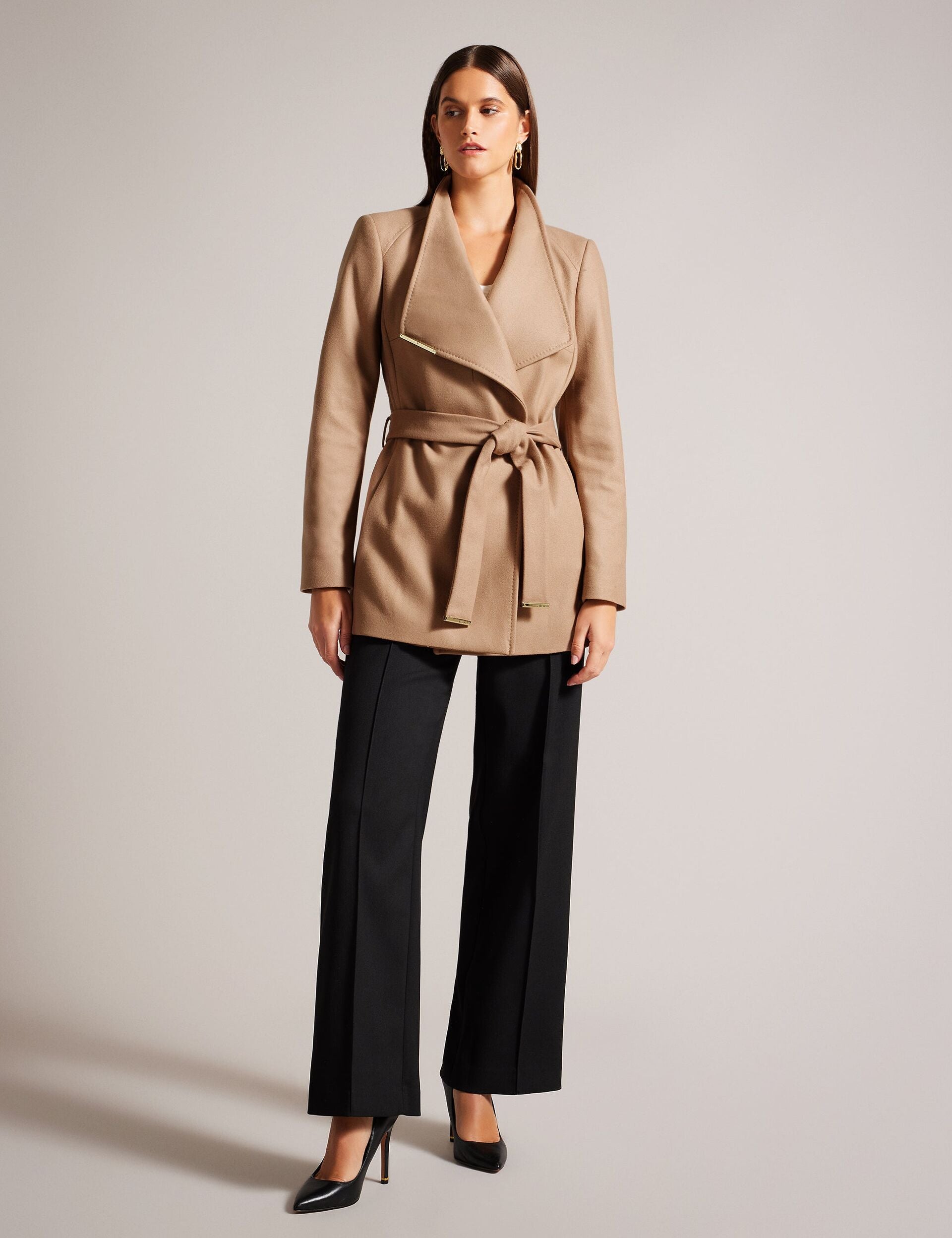 Women|Sale Ted Baker Women's ROSESSO Short Belted Wool Wrap Coat in Camel - Ted Baker