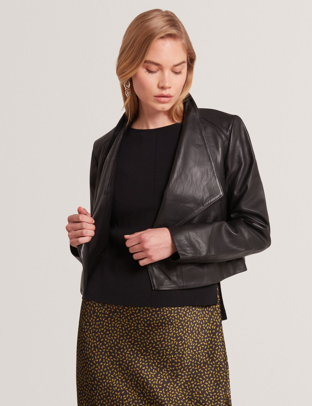 Women RIYOZE - Wrap Front Cropped Leather Jacket - Ted Baker