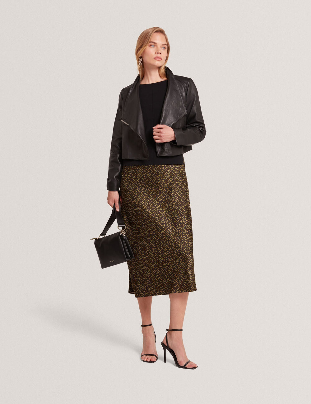 Women RIYOZE - Wrap Front Cropped Leather Jacket - Ted Baker