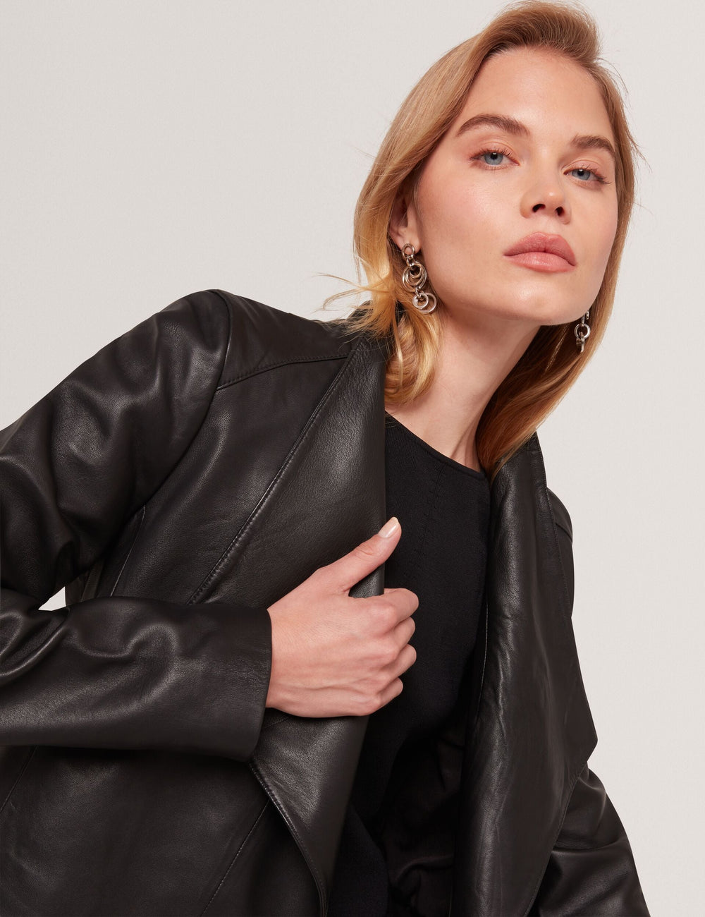 Women RIYOZE - Wrap Front Cropped Leather Jacket - Ted Baker