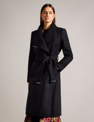 Women ROSE Midi Length Belted Wool Wrap Coat in Black - Ted Baker
