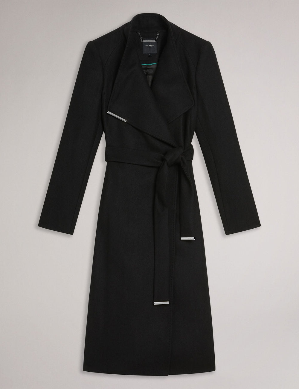 Women ROSE Midi Length Belted Wool Wrap Coat in Black - Ted Baker