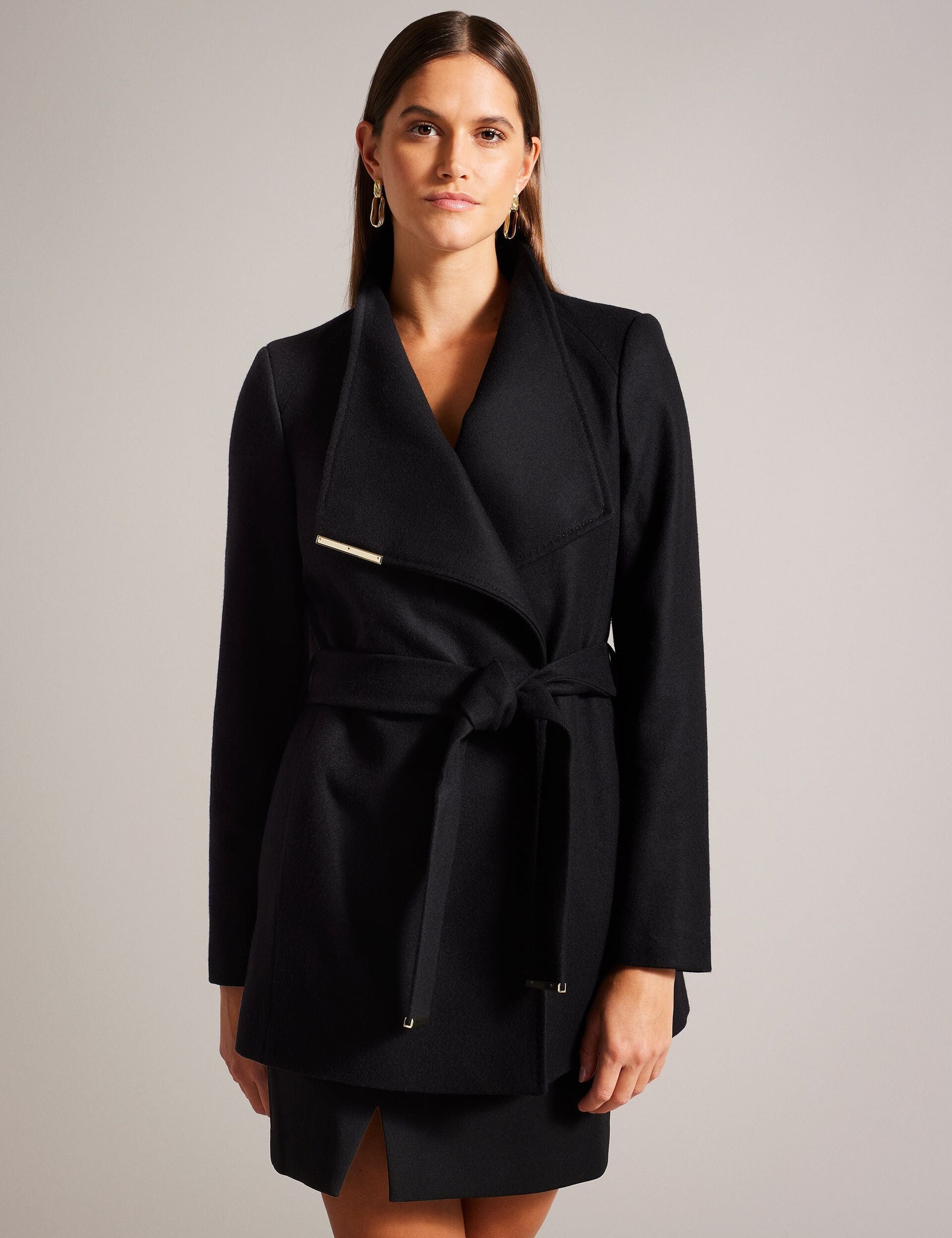 Women|Sale Ted Baker Women's ROSESSO Short Belted Wool Wrap Coat in Black - Ted Baker