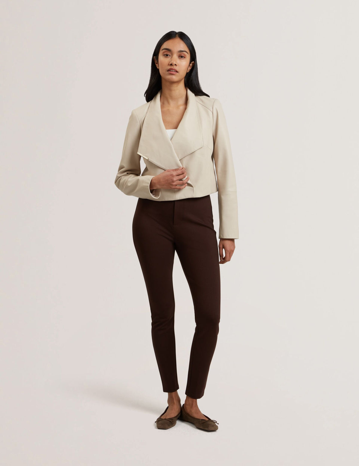 Women RIYOZE - Wrap Front Cropped Leather Jacket - Ted Baker