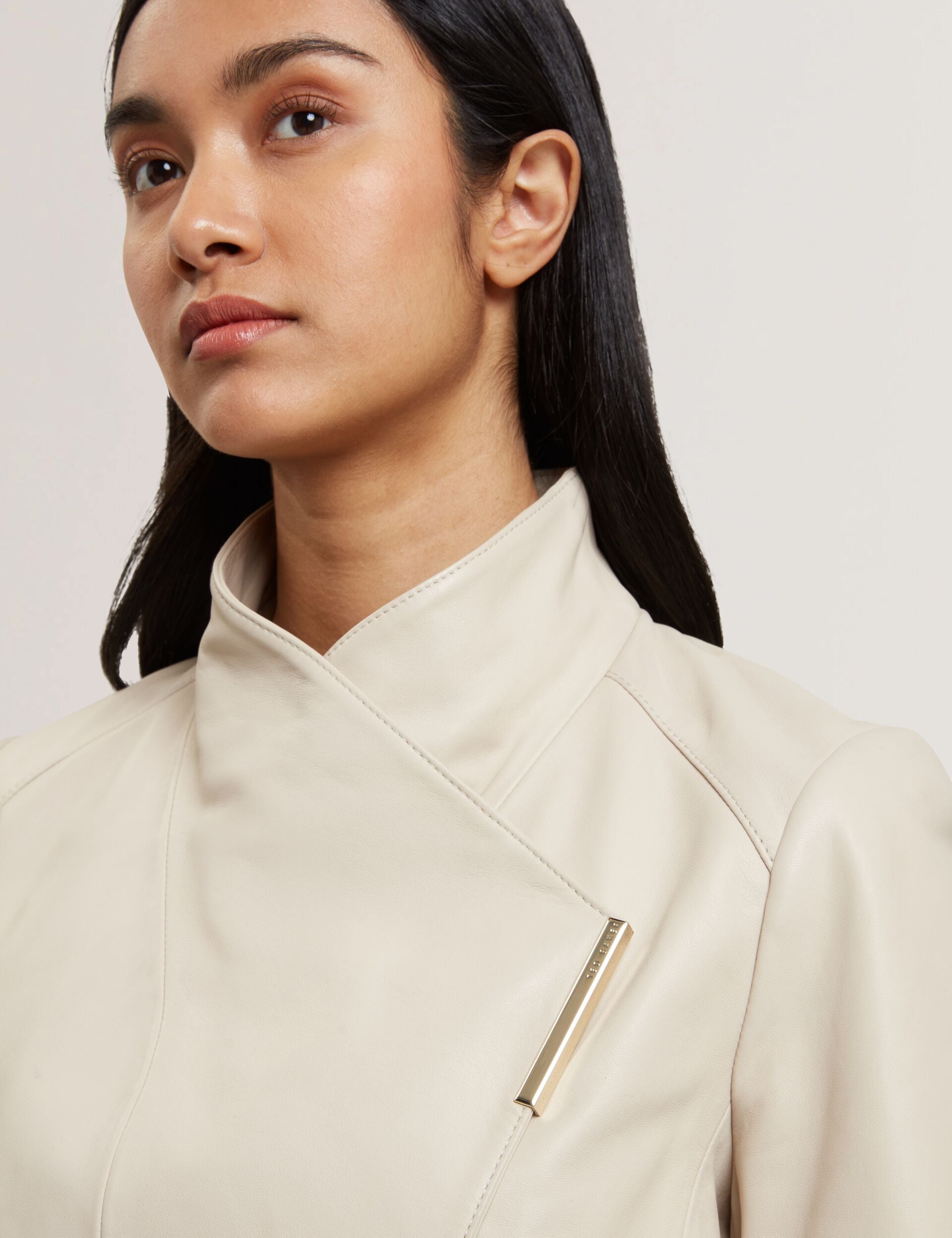 Women RIYOZE - Wrap Front Cropped Leather Jacket - Ted Baker