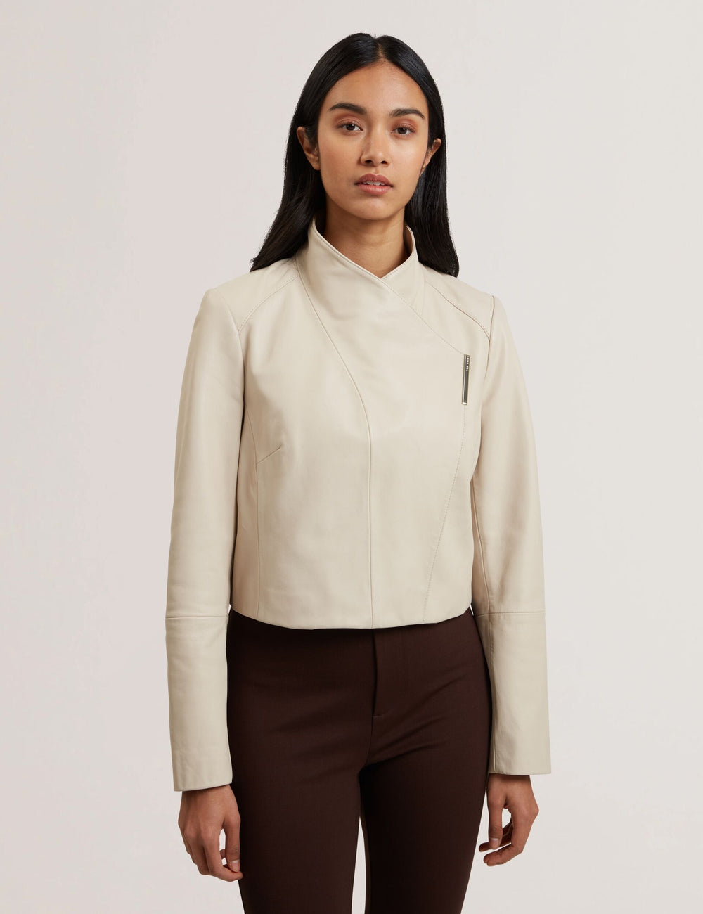 Women RIYOZE - Wrap Front Cropped Leather Jacket - Ted Baker