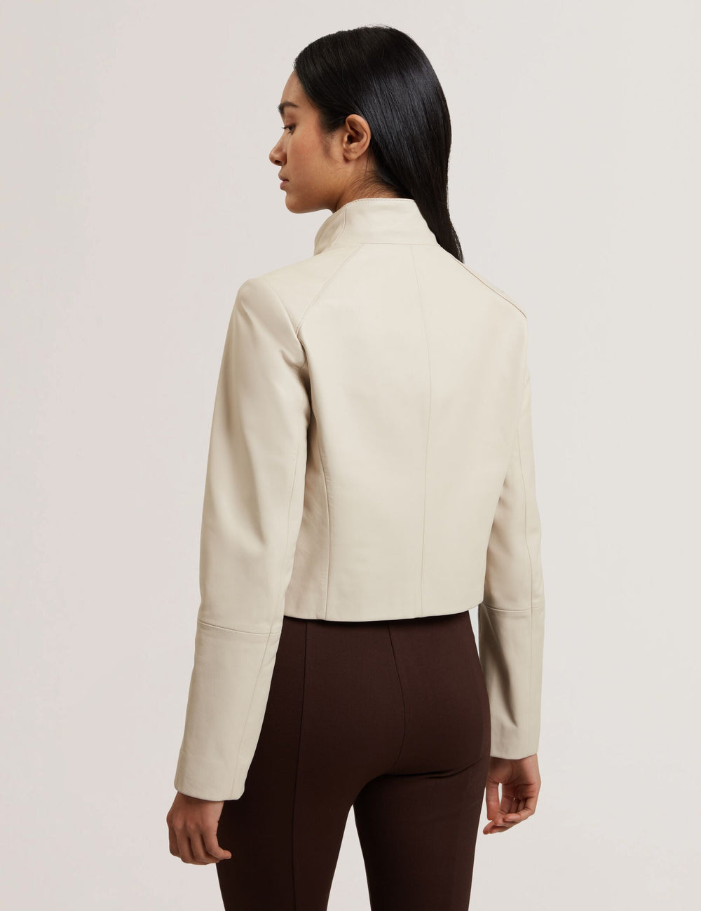 Women RIYOZE - Wrap Front Cropped Leather Jacket - Ted Baker