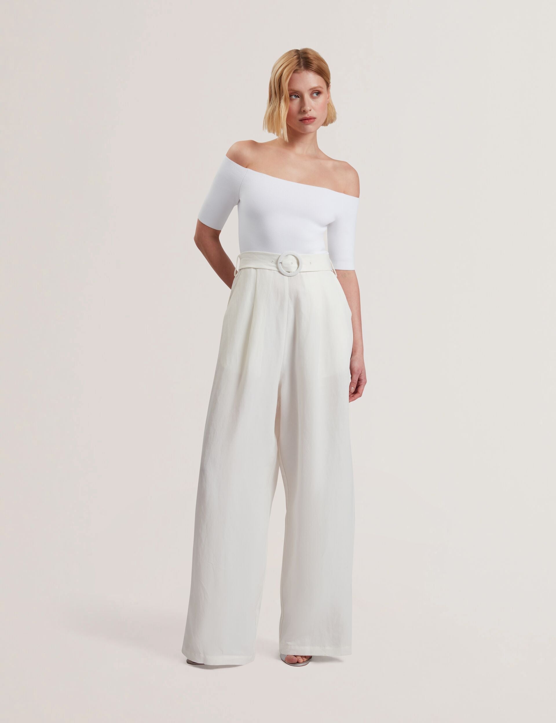 Women ANGELIY - Bardot Knit Top Wide Leg Belted Jumpsuit - Ted Baker