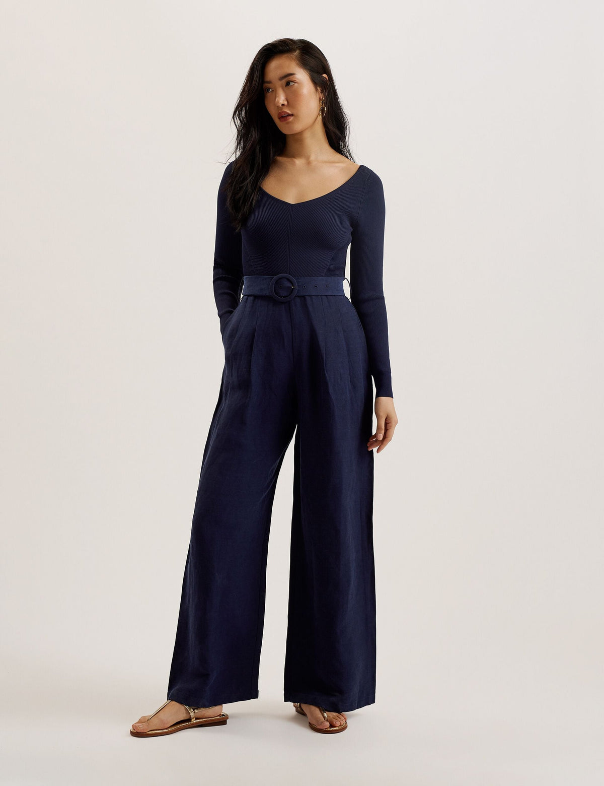 Women AGATEA - Off Shoulder Belted Wide Leg Jumpsuit - Ted Baker