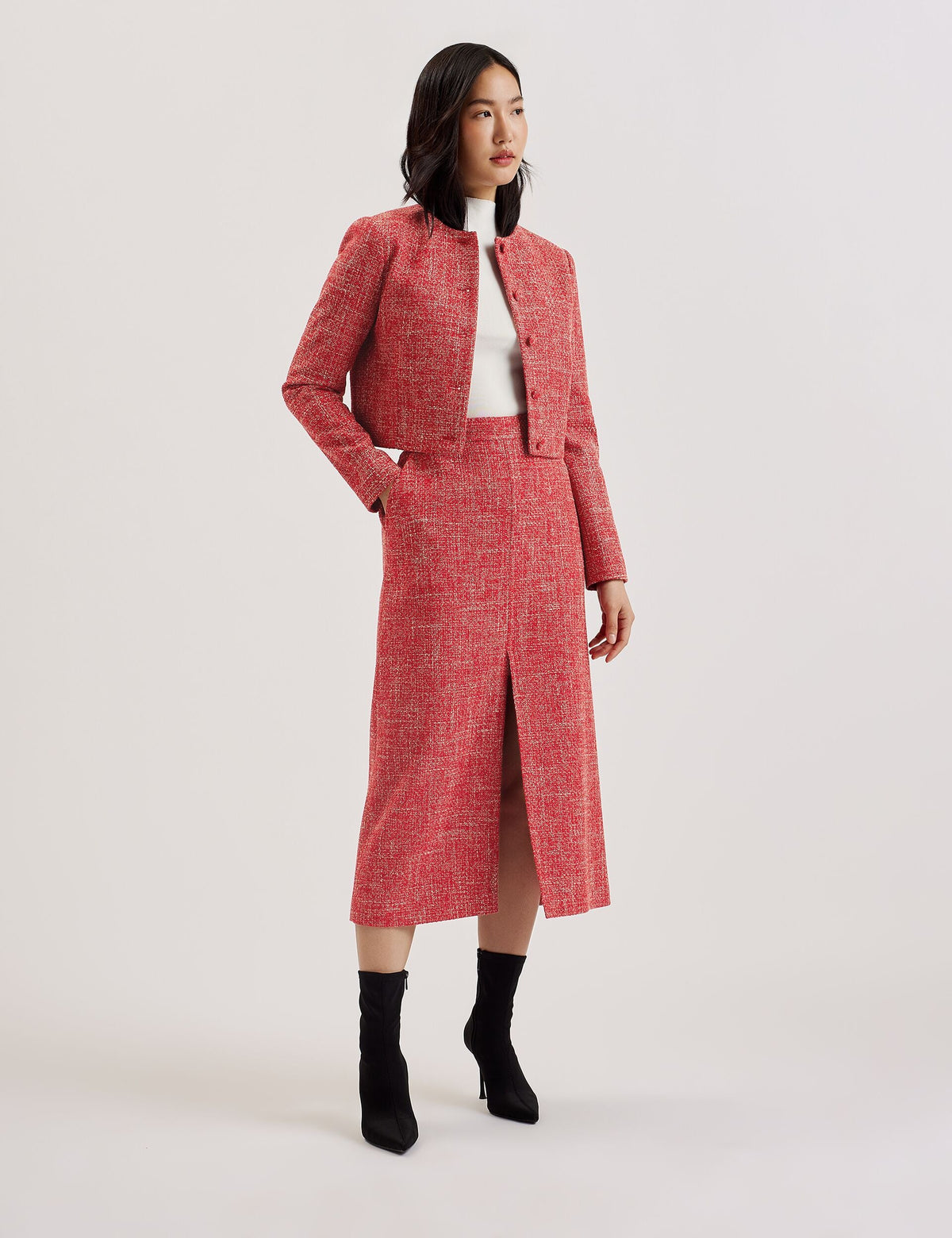 Women SUMIS - Tailored Boucle Midi Skirt With Front Slit - Ted Baker