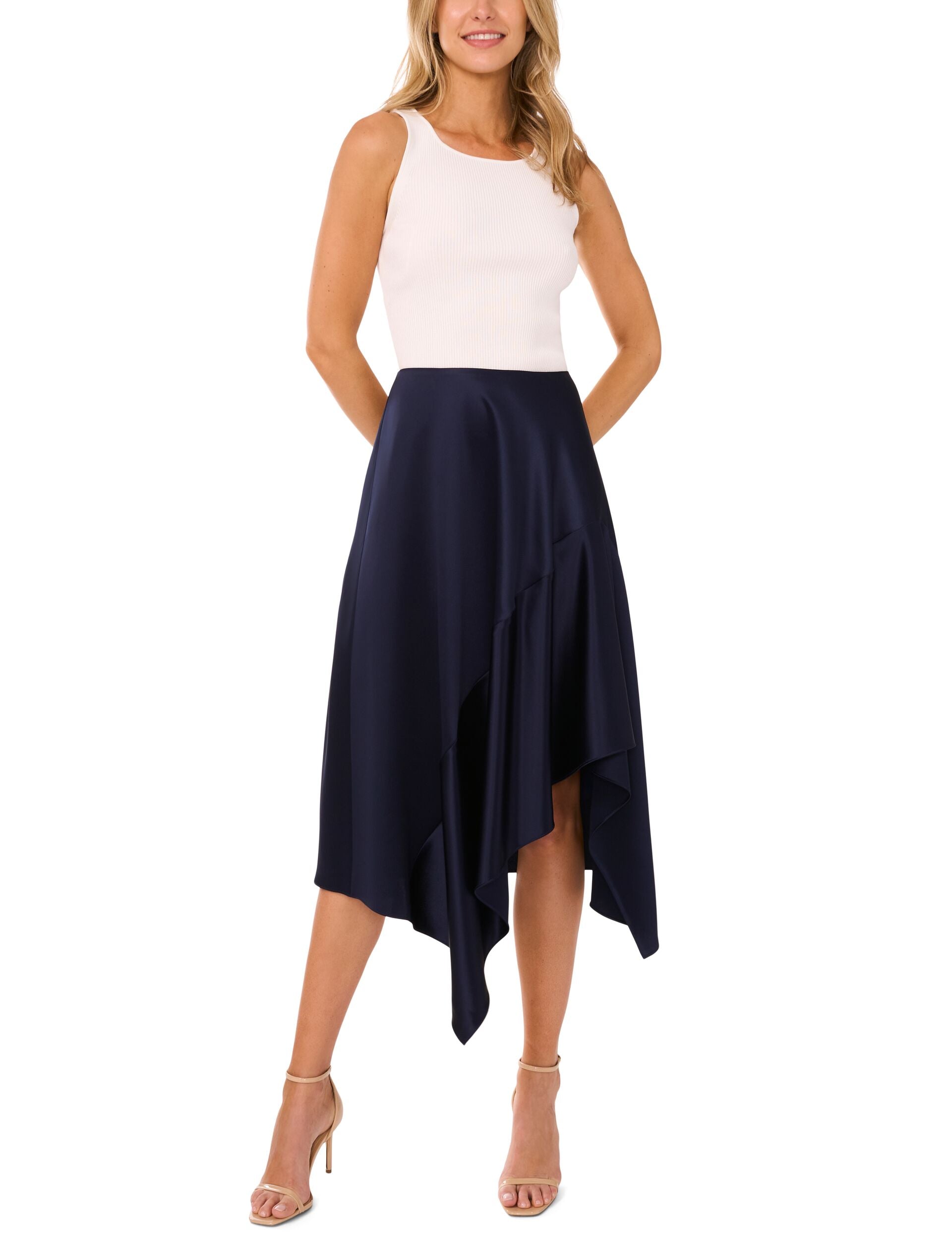 Women ASYMMETRIC MIDI SKIRT WITH PIPING DETAIL - Navy - Ted Baker