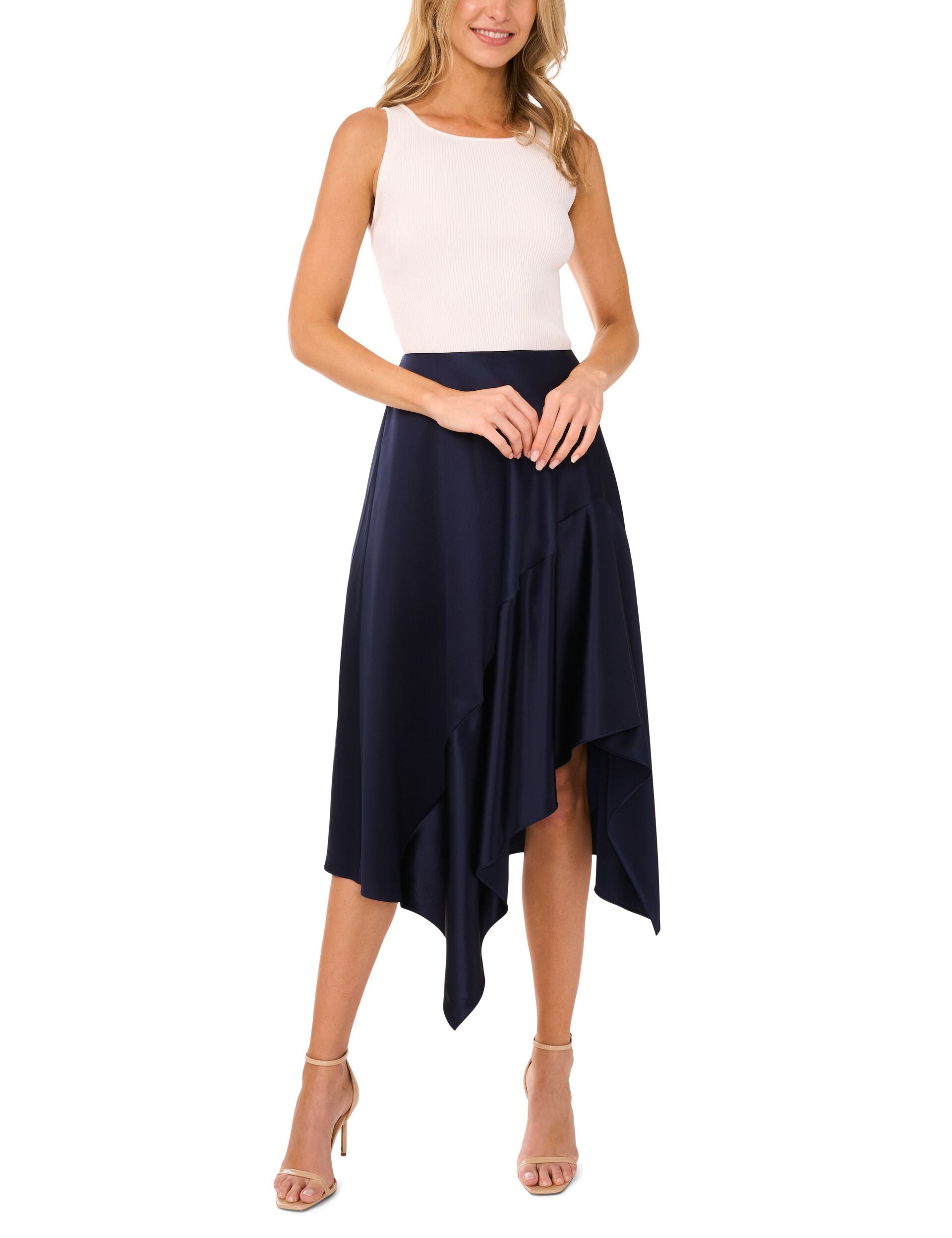 Women ASYMMETRIC MIDI SKIRT WITH PIPING DETAIL - Navy - Ted Baker