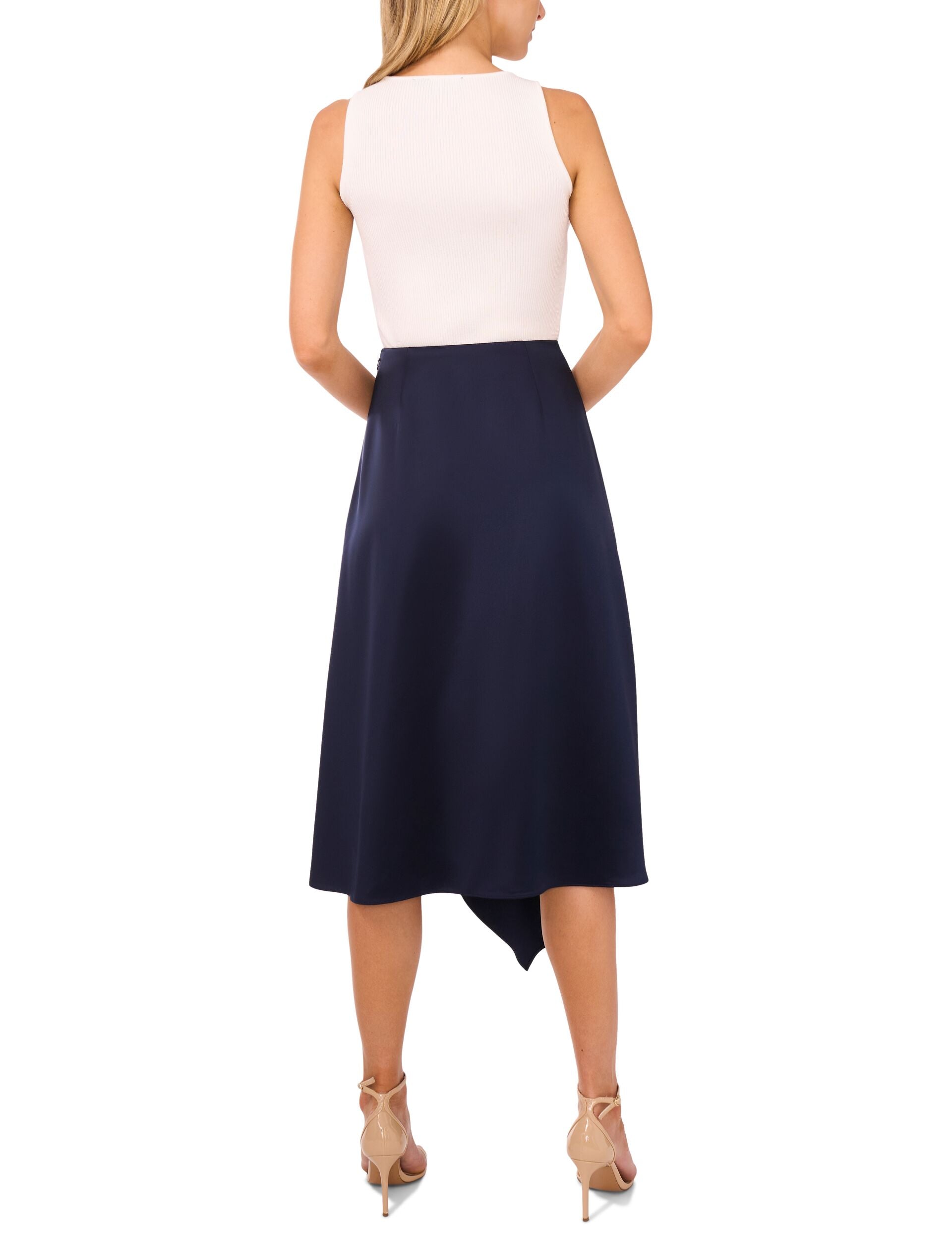 Women ASYMMETRIC MIDI SKIRT WITH PIPING DETAIL - Navy - Ted Baker