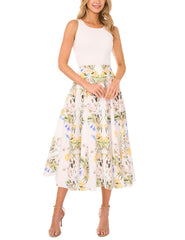 Women A-LINE LINEN MIDI SKIRT - White - Ted Baker