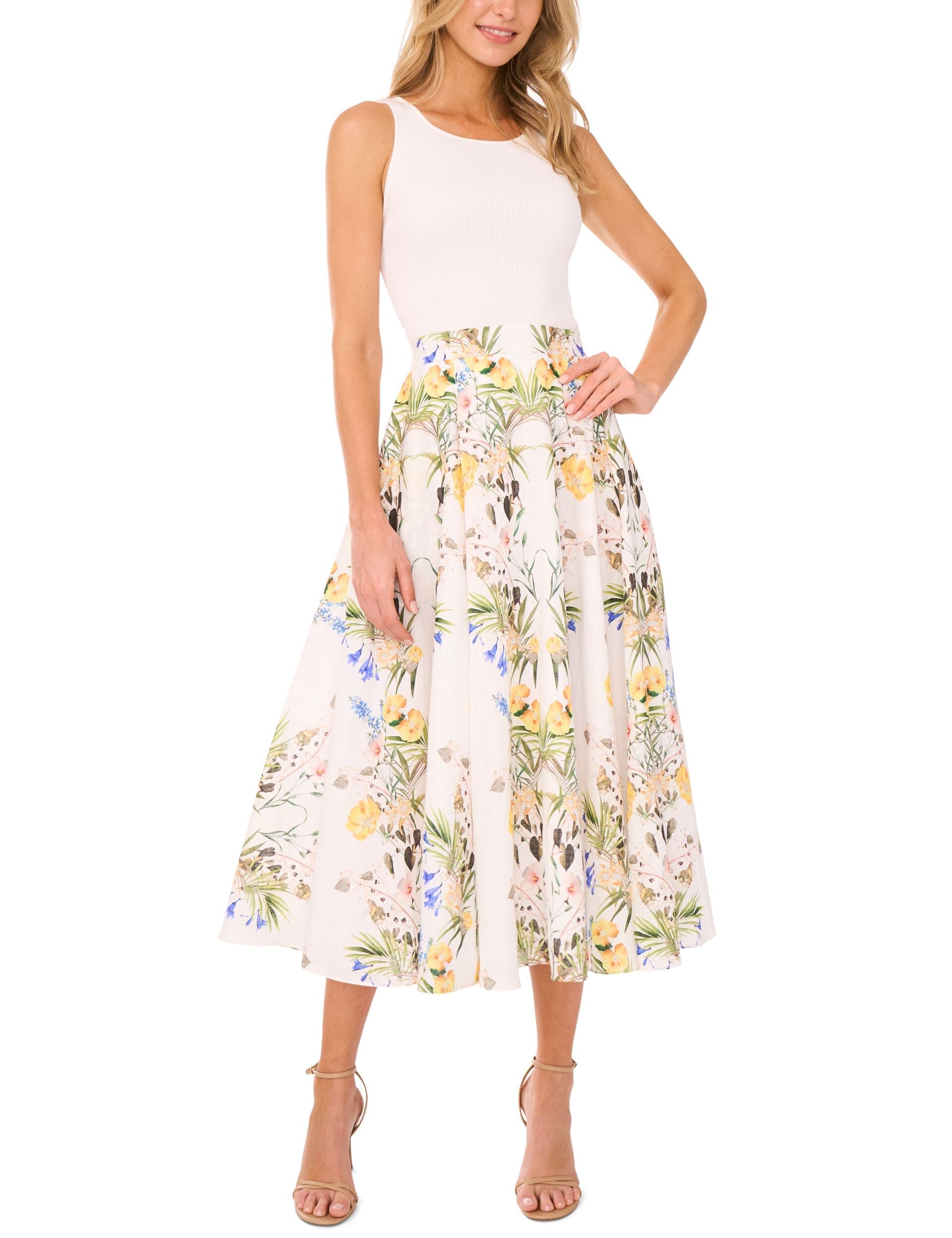 Women A-LINE LINEN MIDI SKIRT - White - Ted Baker