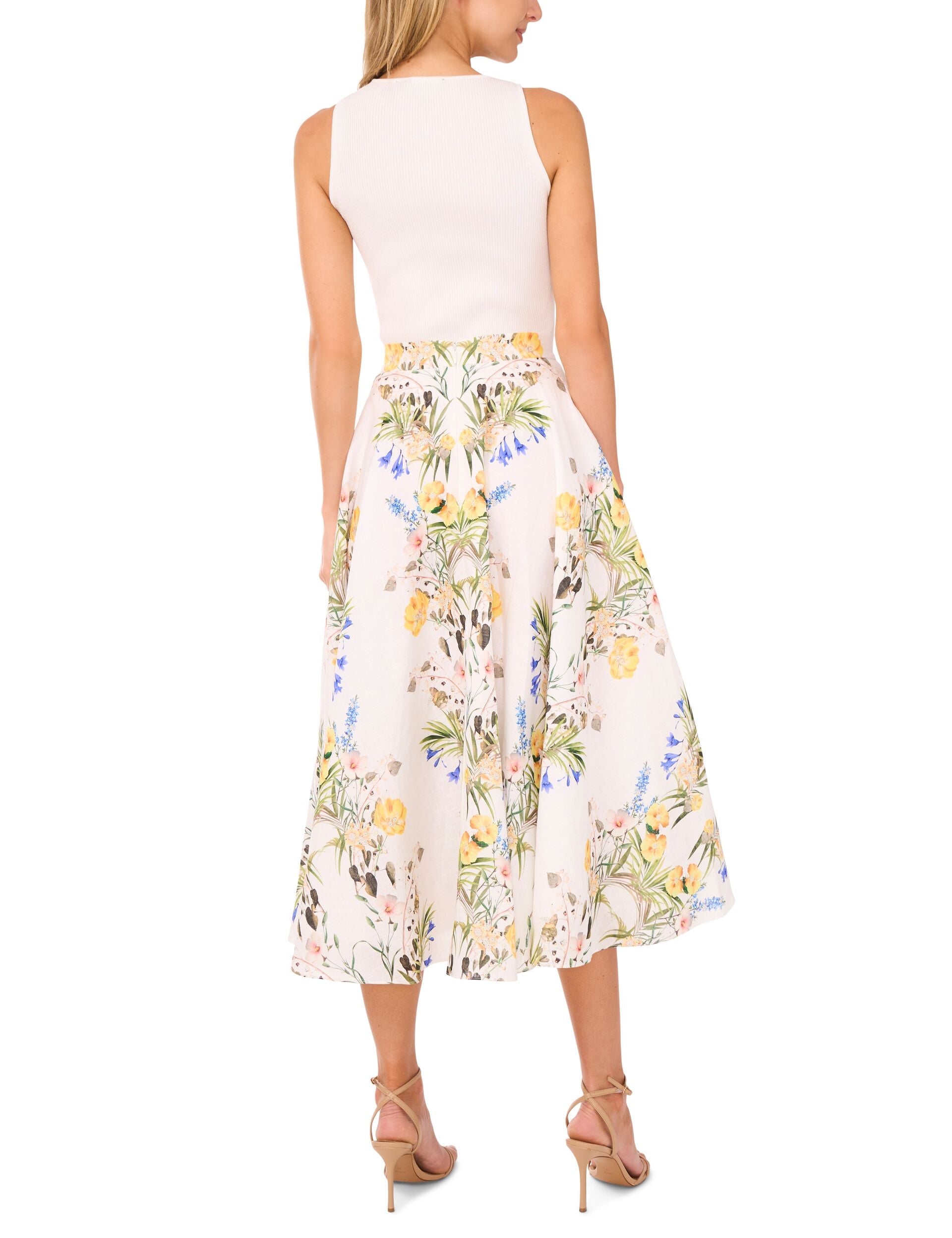 Women A-LINE LINEN MIDI SKIRT - White - Ted Baker
