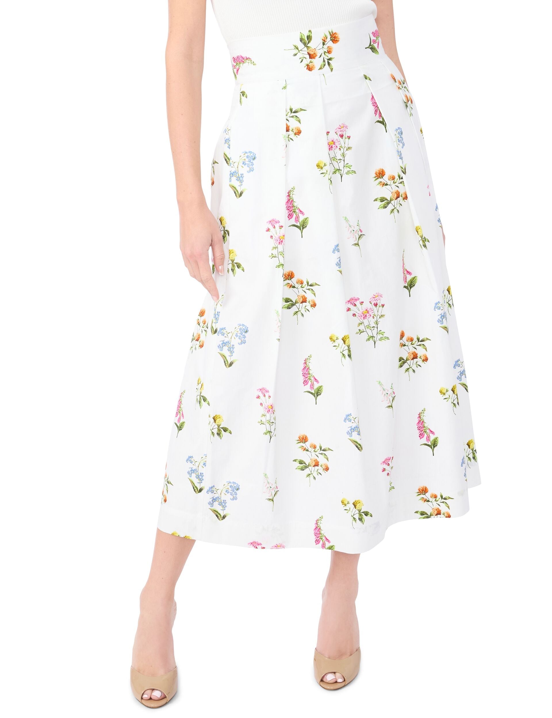 Women RIHANA Cotton Floral Pleated Midi Skirt - Ted Baker