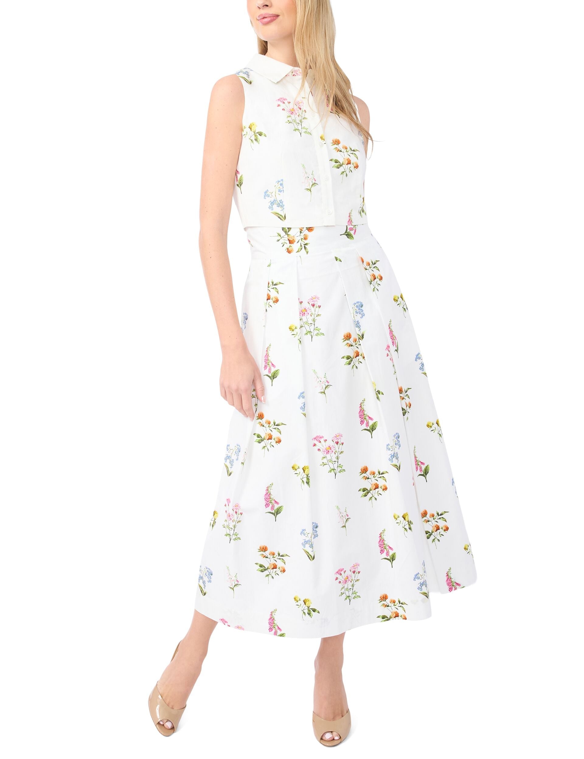 Women RIHANA Cotton Floral Pleated Midi Skirt - Ted Baker