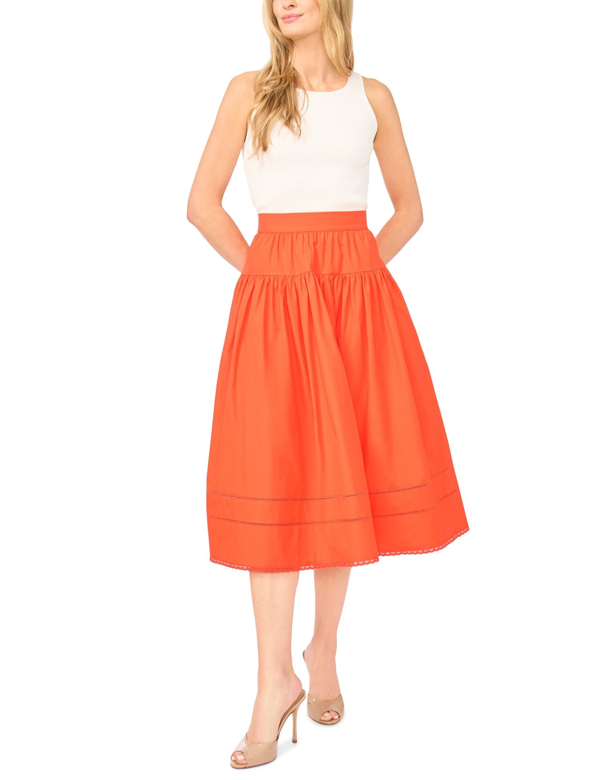 Women ERIN Picot Trim Cotton Full Midi Skirt - Ted Baker