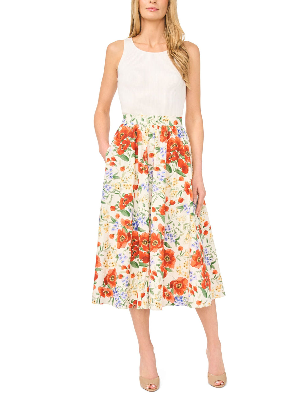 Women MARI Poppy Print Cotton A-Line Midi Skirt - Ted Baker