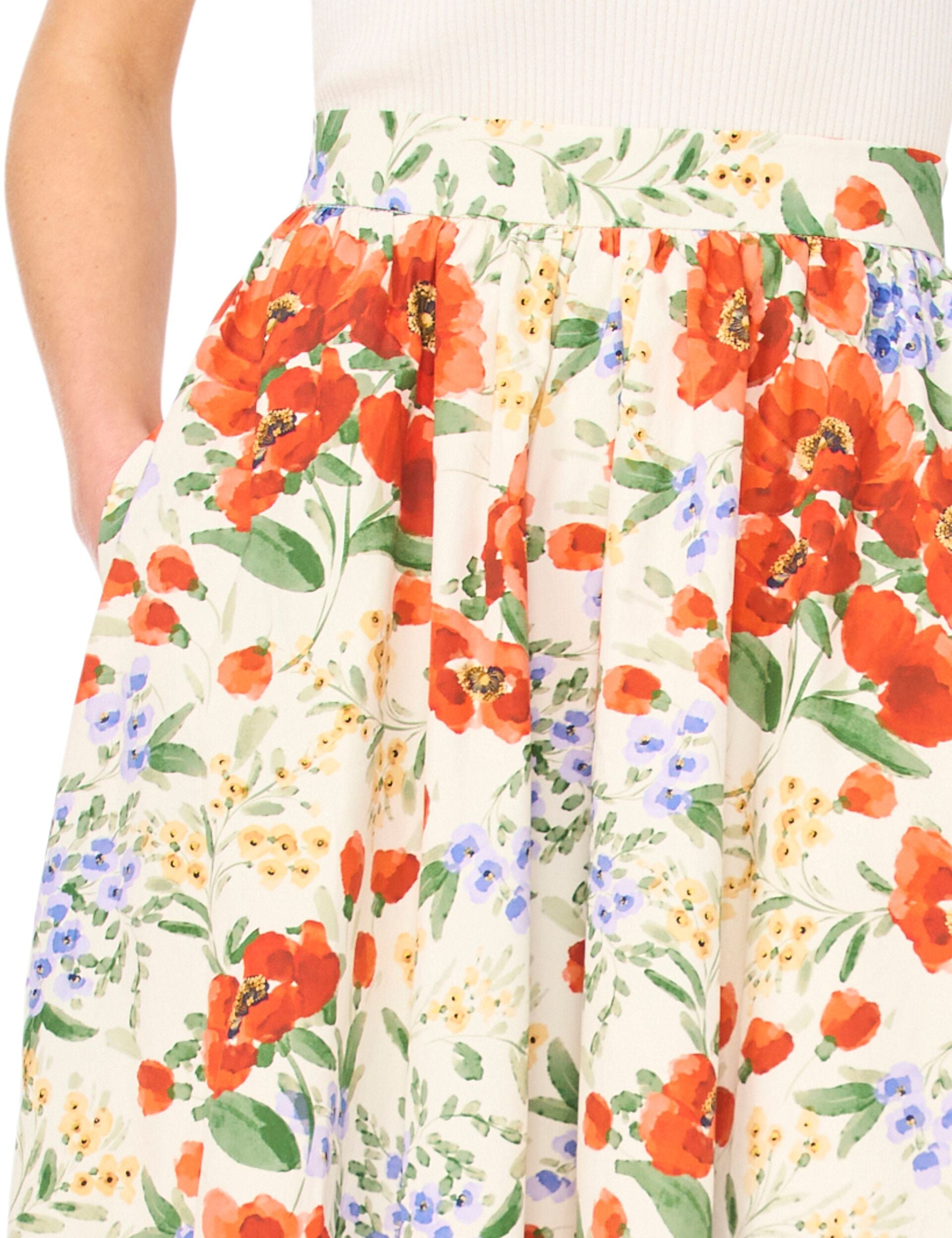 Women MARI Poppy Print Cotton A-Line Midi Skirt - Ted Baker