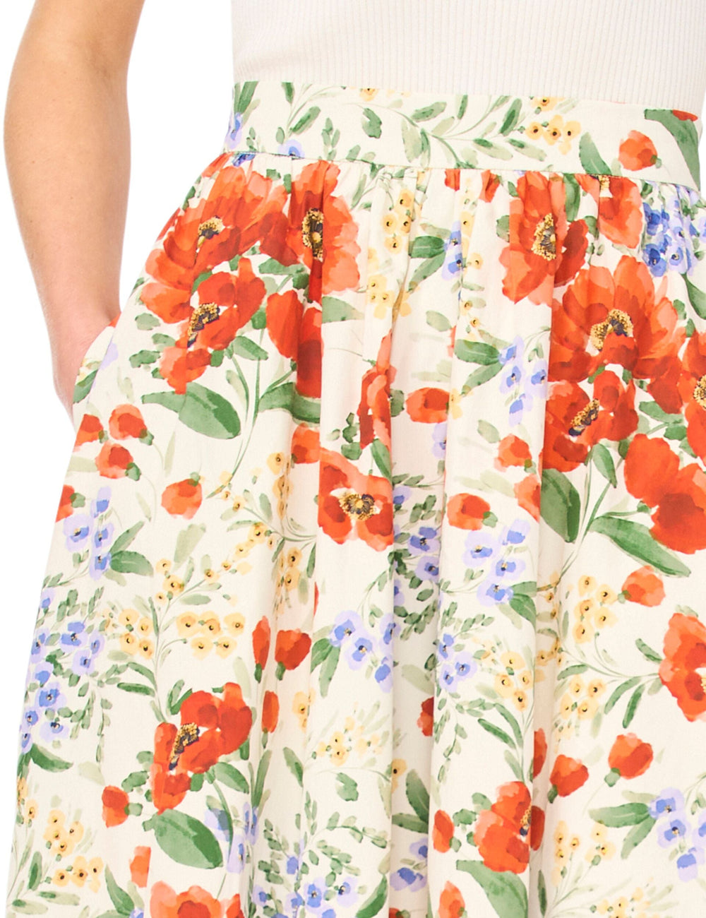 Women MARI Poppy Print Cotton A-Line Midi Skirt - Ted Baker
