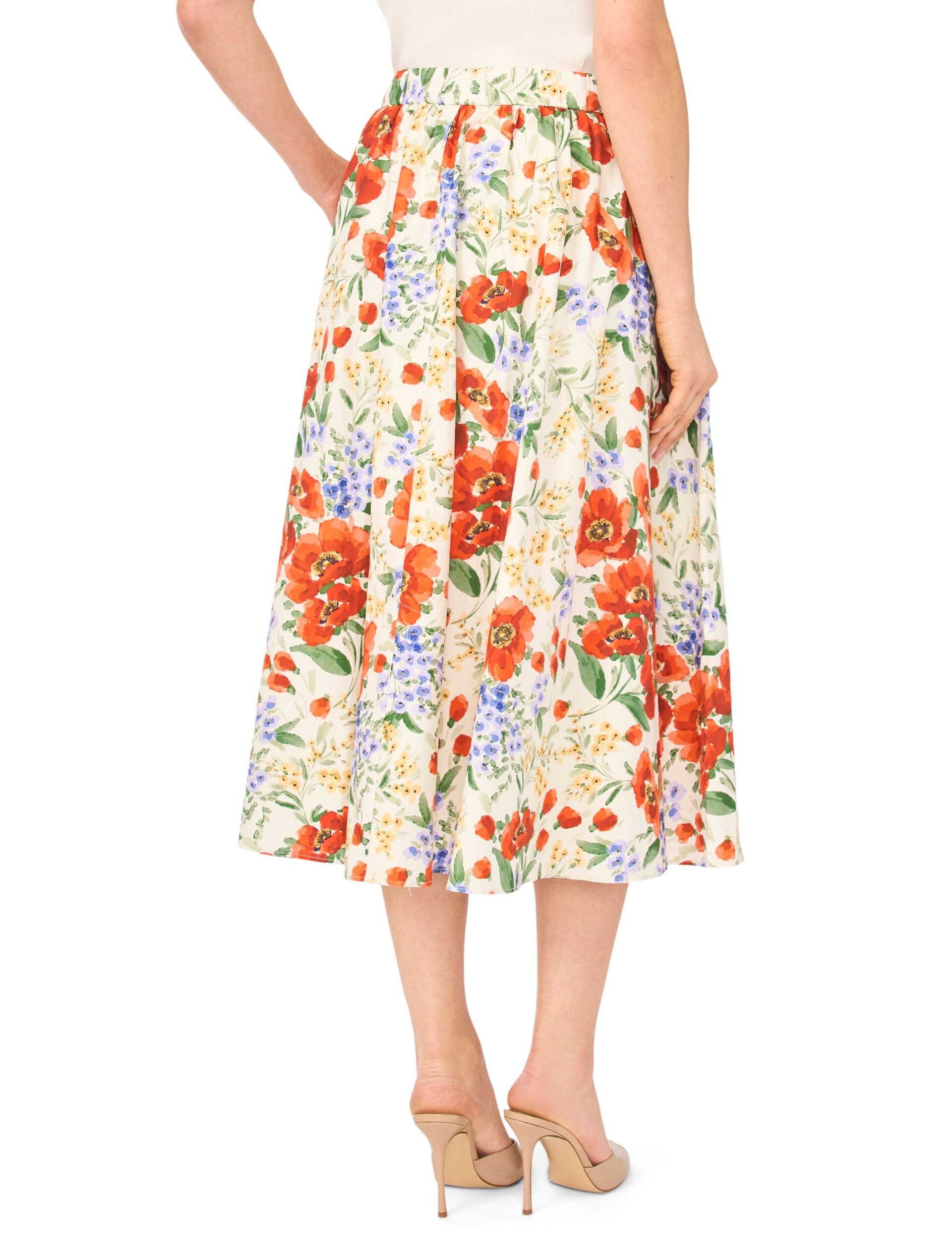 Women MARI Poppy Print Cotton A-Line Midi Skirt - Ted Baker