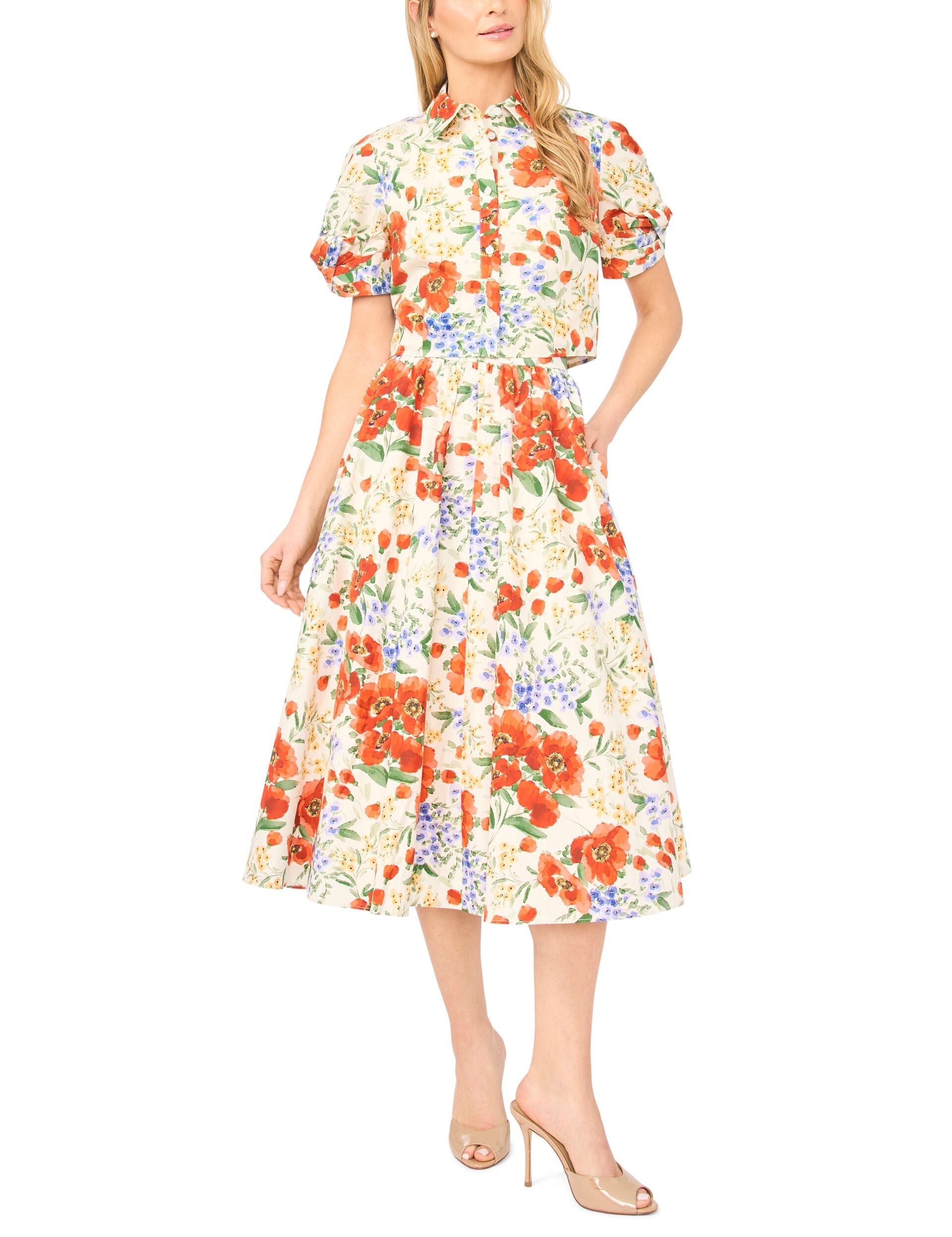 Women MARI Poppy Print Cotton A-Line Midi Skirt - Ted Baker