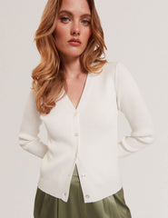 Women V-NECK CARDIGAN WITH RIB - Ivory - Ted Baker