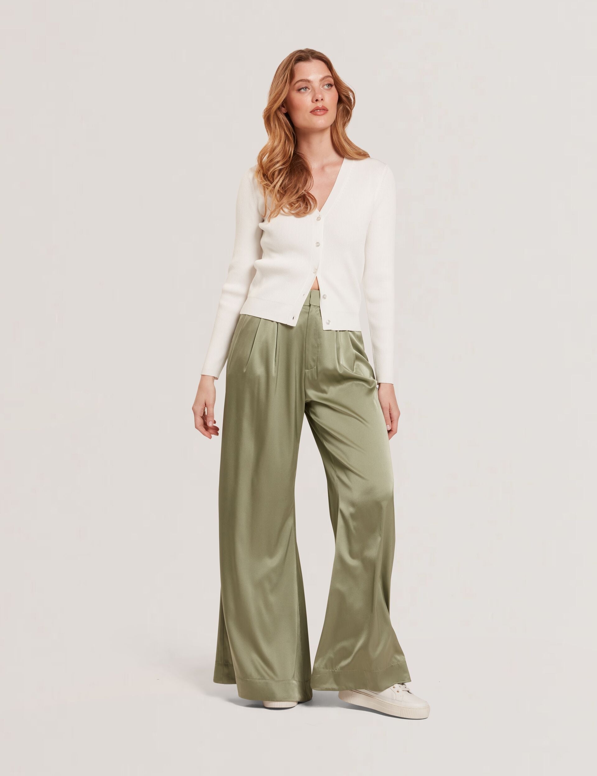 Women V-NECK CARDIGAN WITH RIB - Ivory - Ted Baker