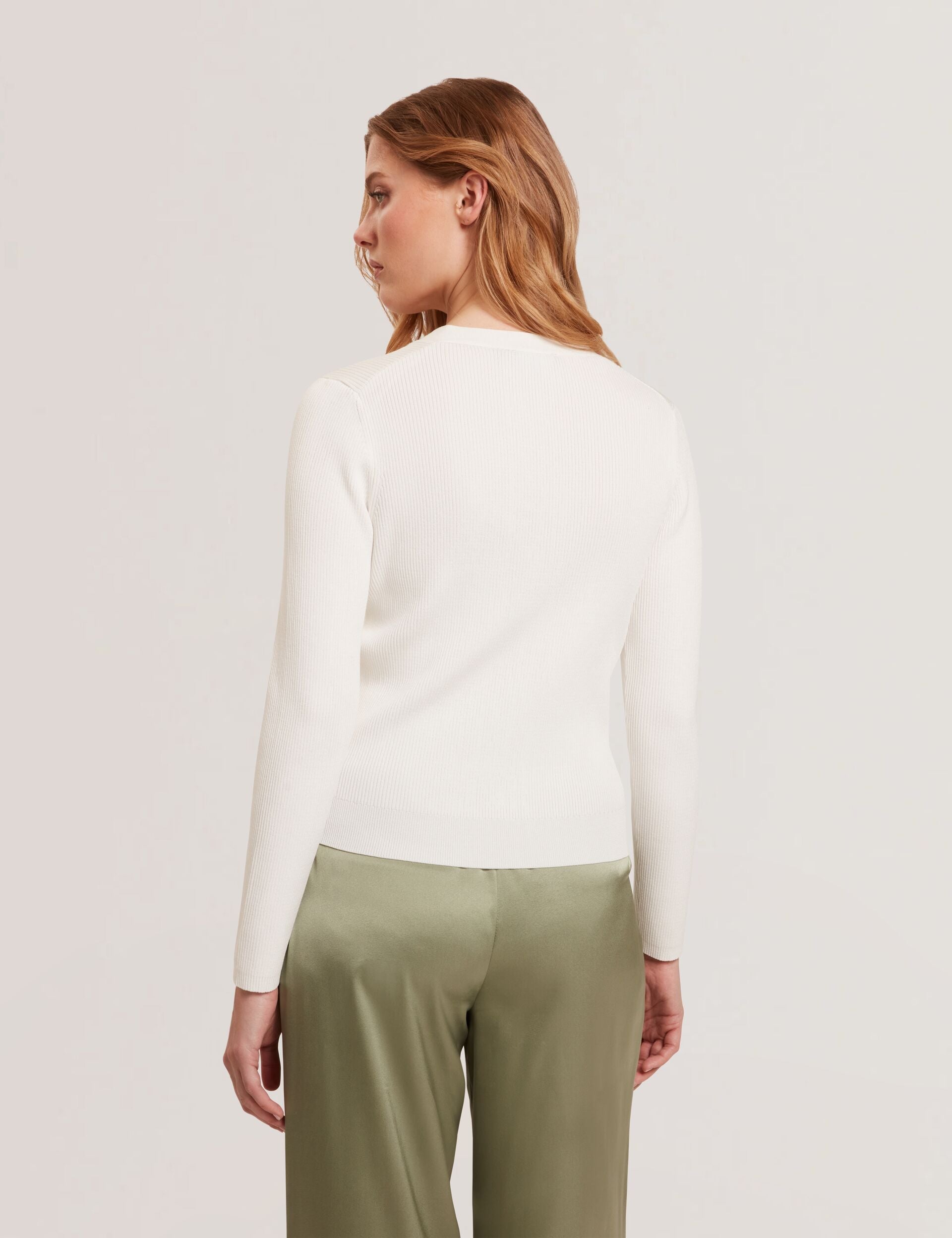 Women V-NECK CARDIGAN WITH RIB - Ivory - Ted Baker