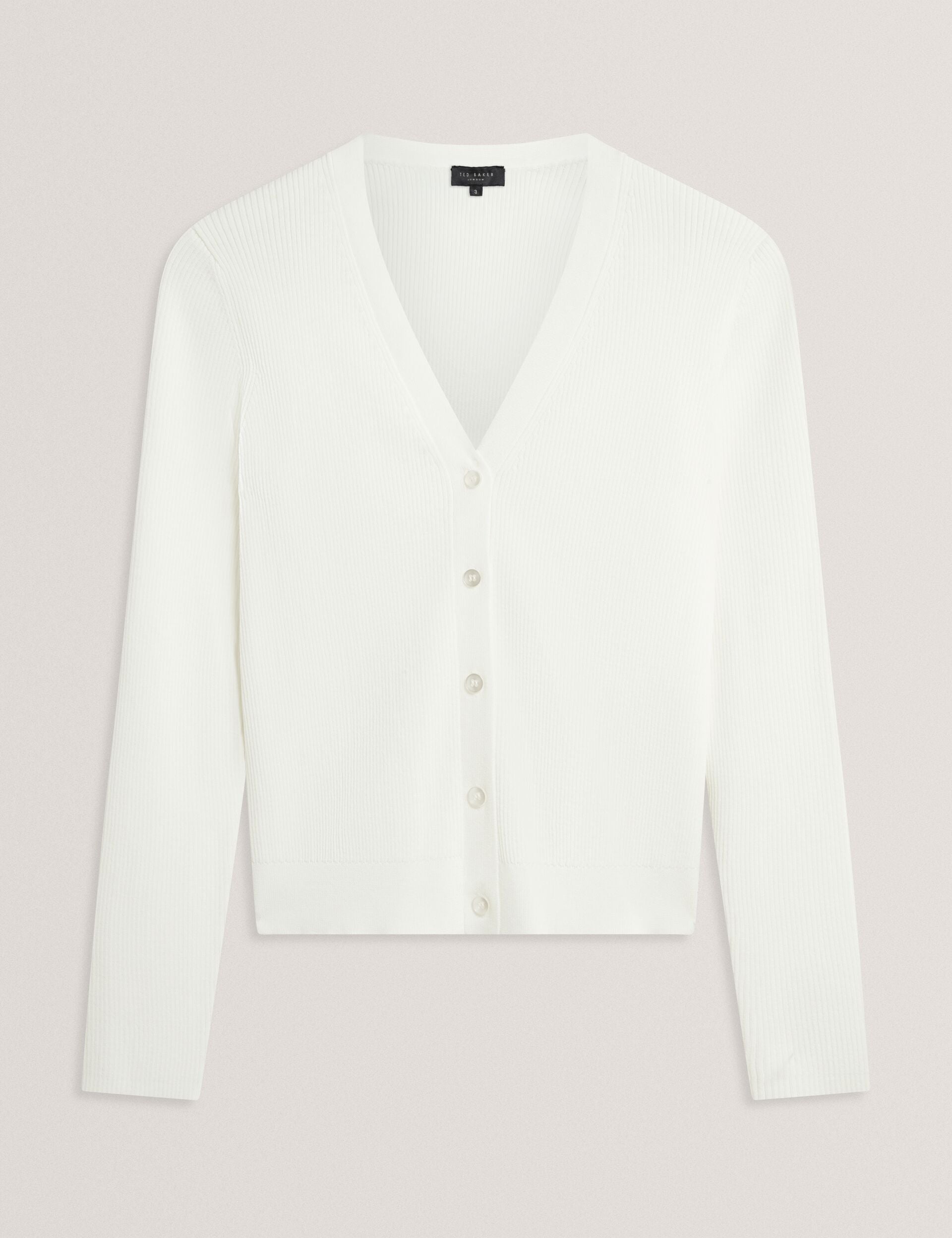 Women V-NECK CARDIGAN WITH RIB - Ivory - Ted Baker