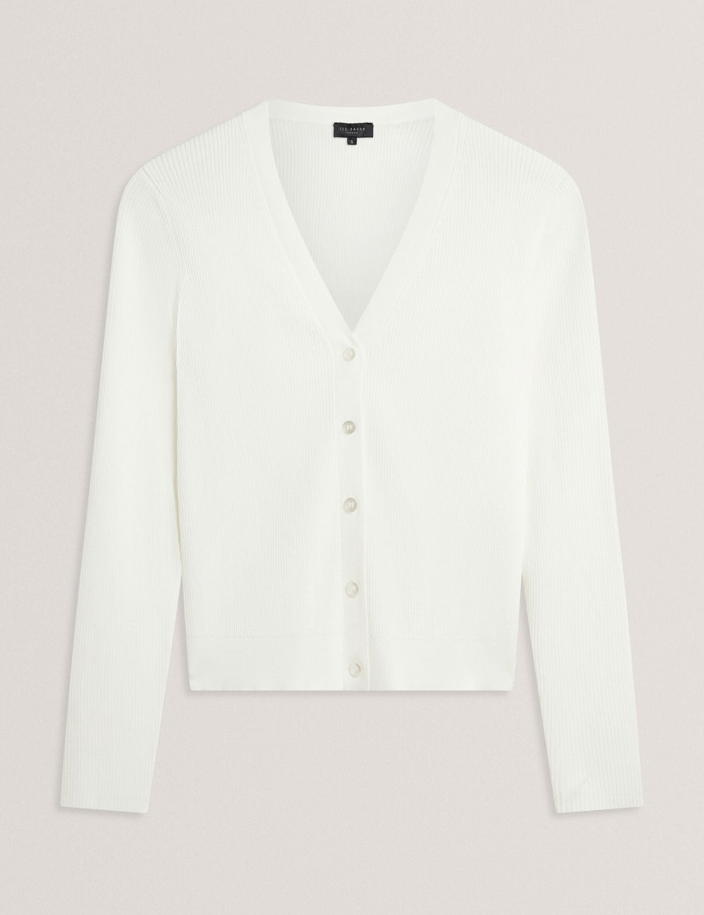 Women V-NECK CARDIGAN WITH RIB - Ivory - Ted Baker