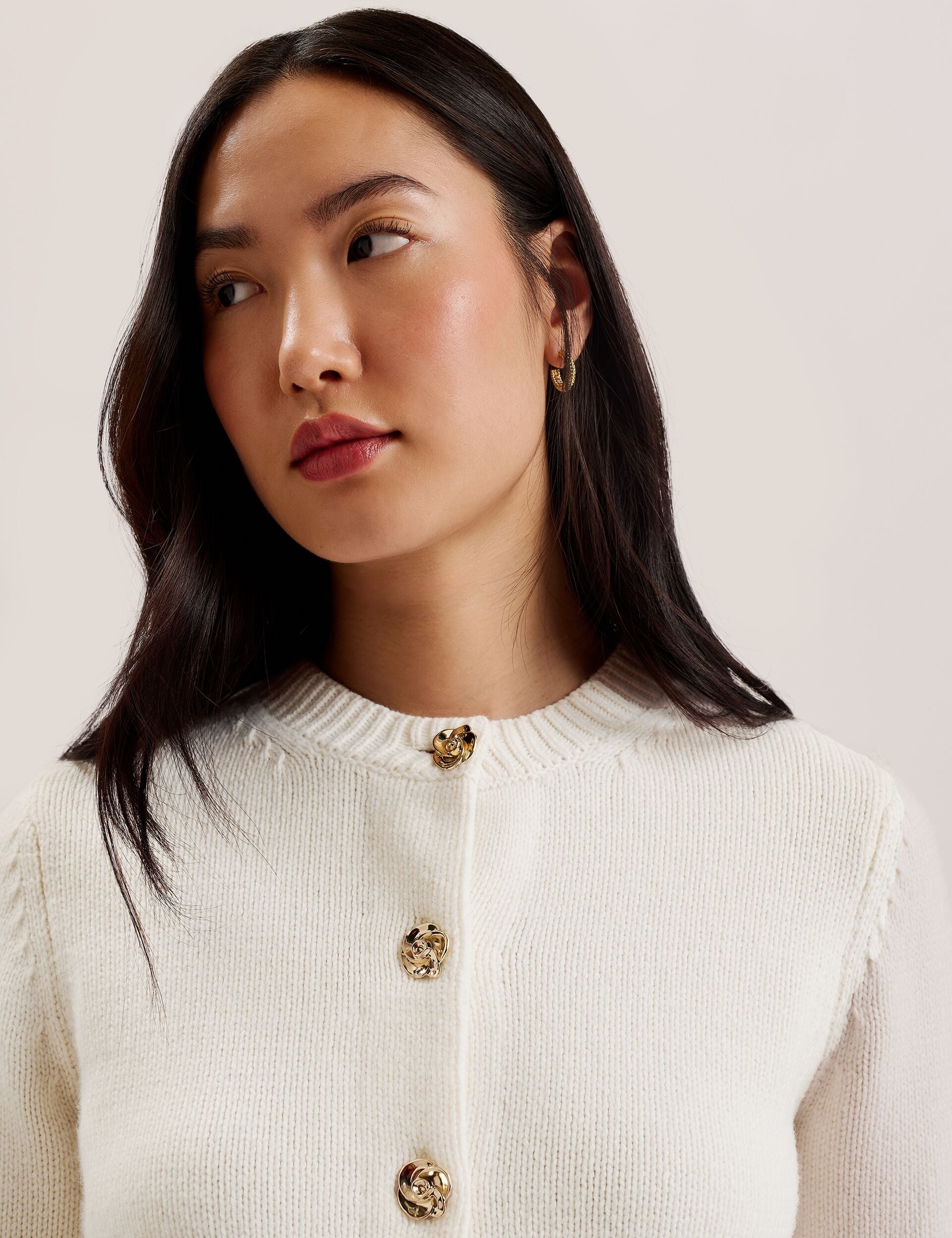 Women JAYCEY - Rose Button Knitted Crew Neck Cardigan - Ted Baker