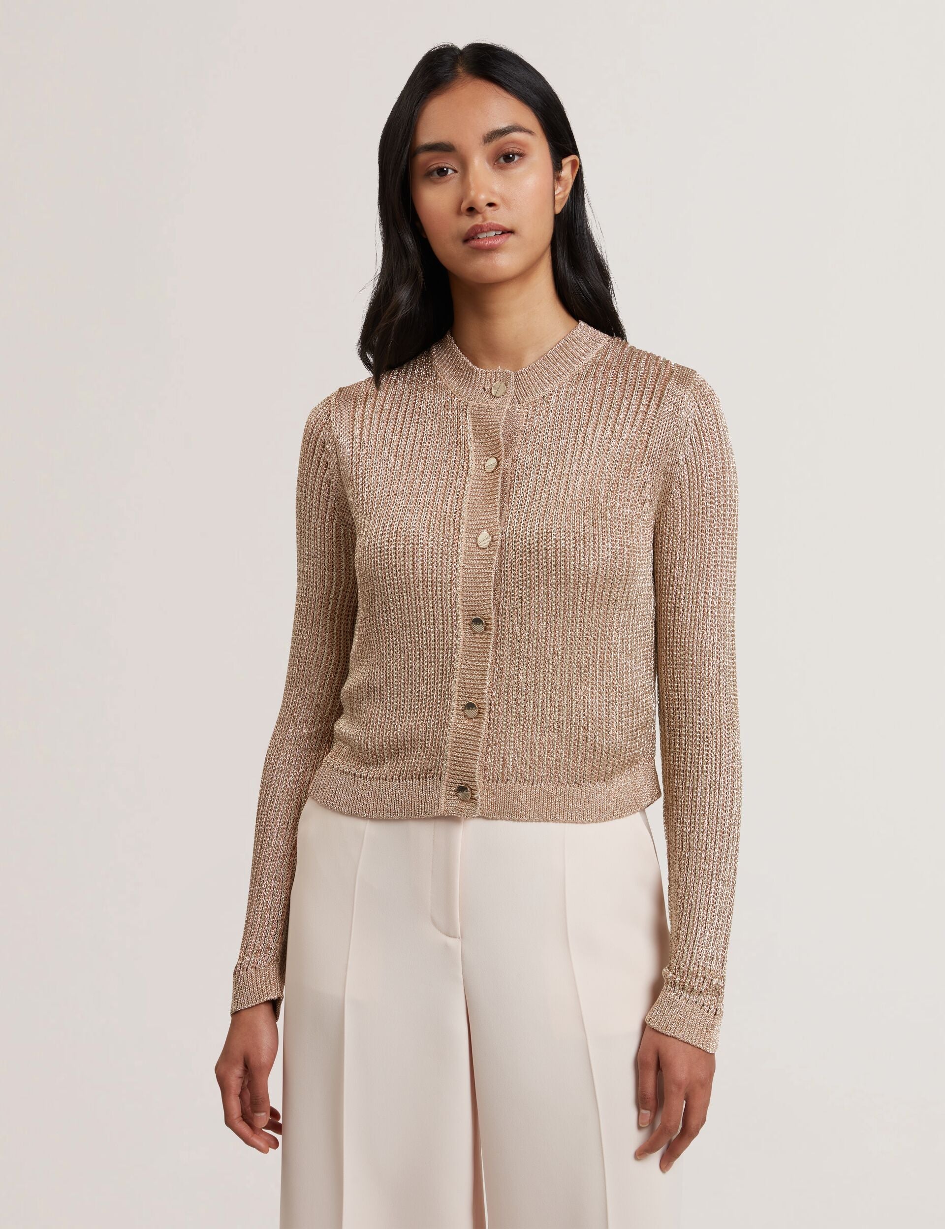 Women MANYA - Metallic Knit Cropped Cardigan - Ted Baker