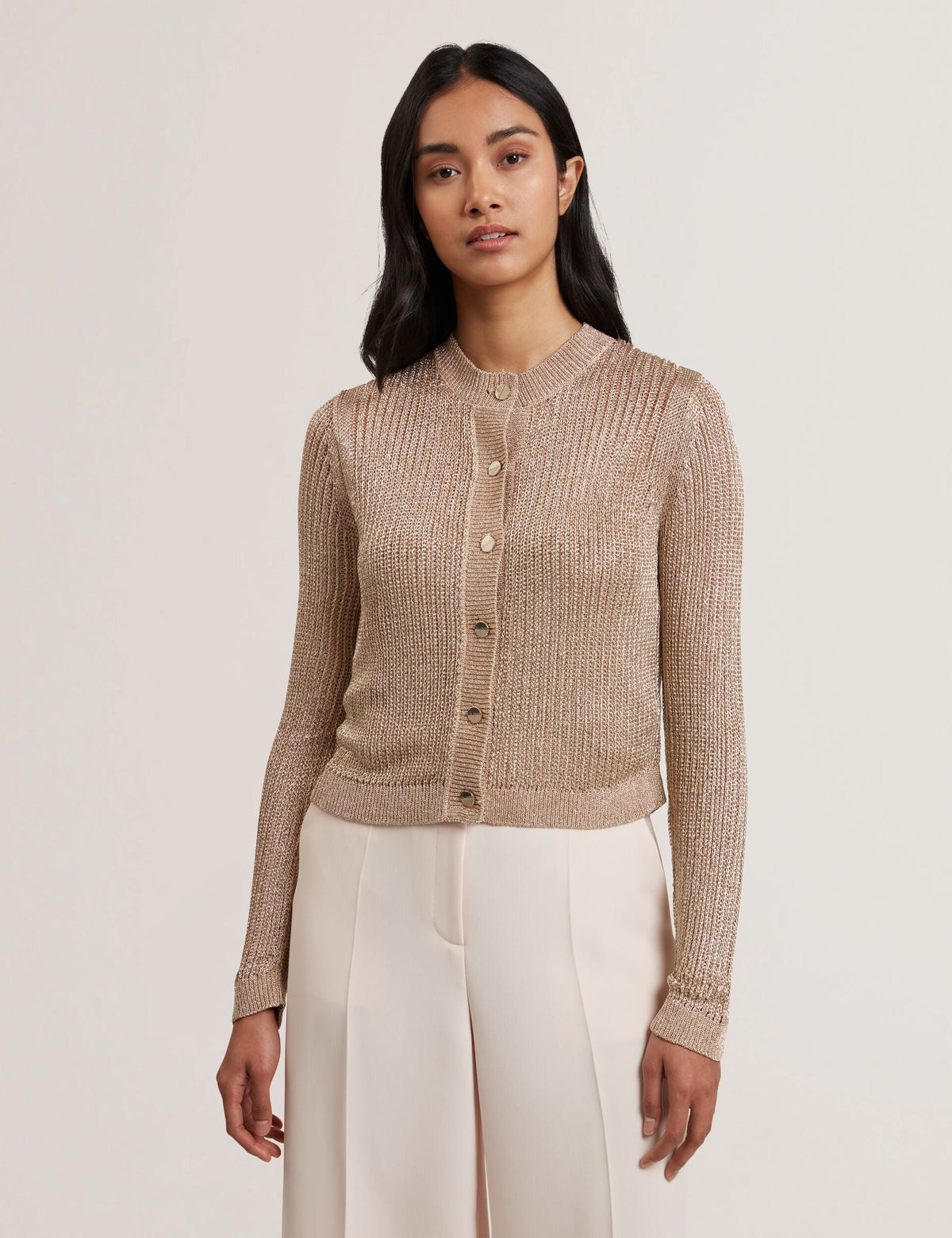Women MANYA - Metallic Knit Cropped Cardigan - Ted Baker